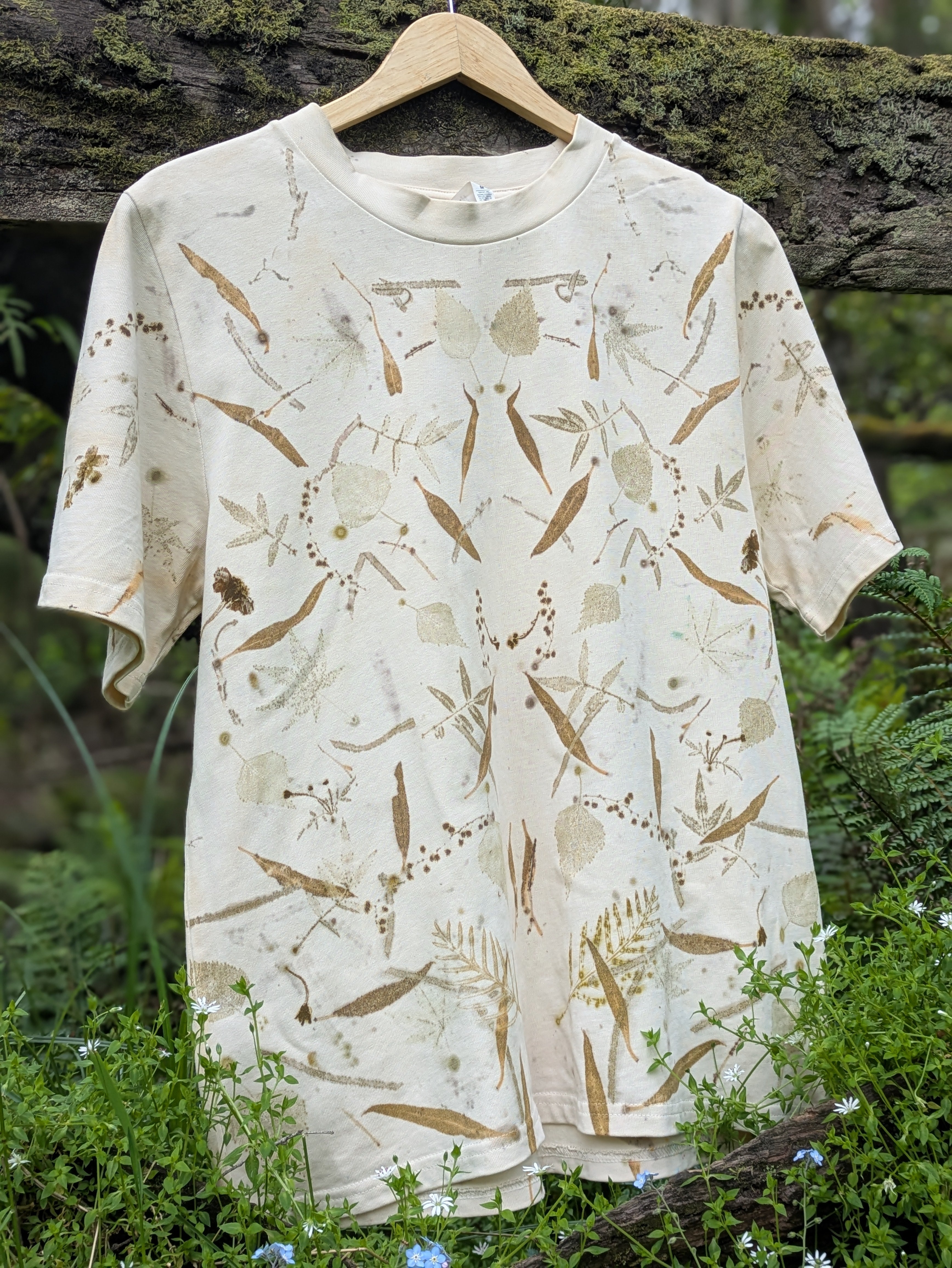 Women's Heavy-Cotton Eco Printed Tee ~ M ~ Light Forest