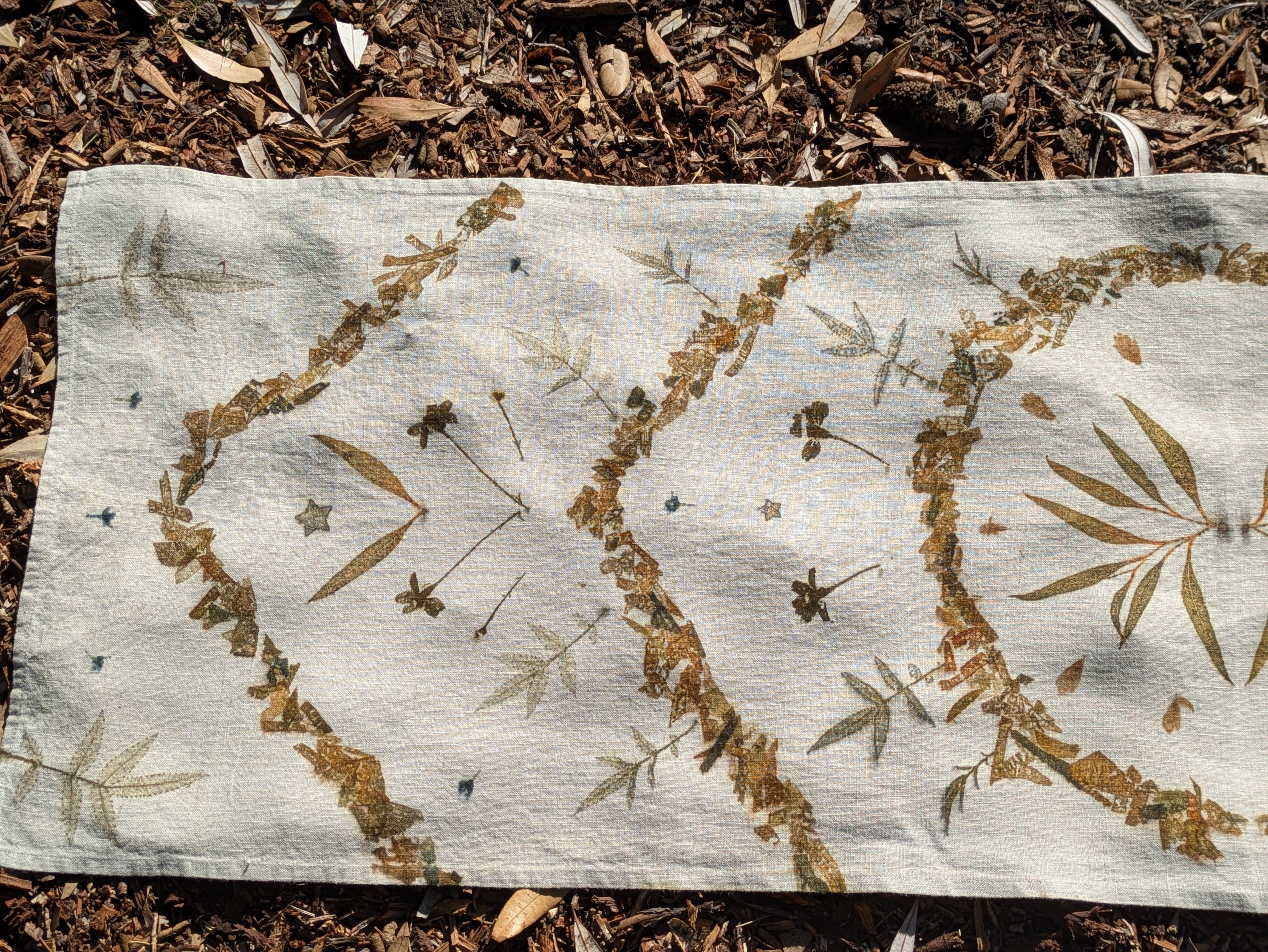 Botanically Printed ~  Linen Table Runner ~ Earthen Home ~ Altar Cloth