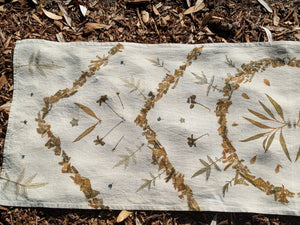 Botanically Printed ~  Linen Table Runner ~ Earthen Home ~ Altar Cloth