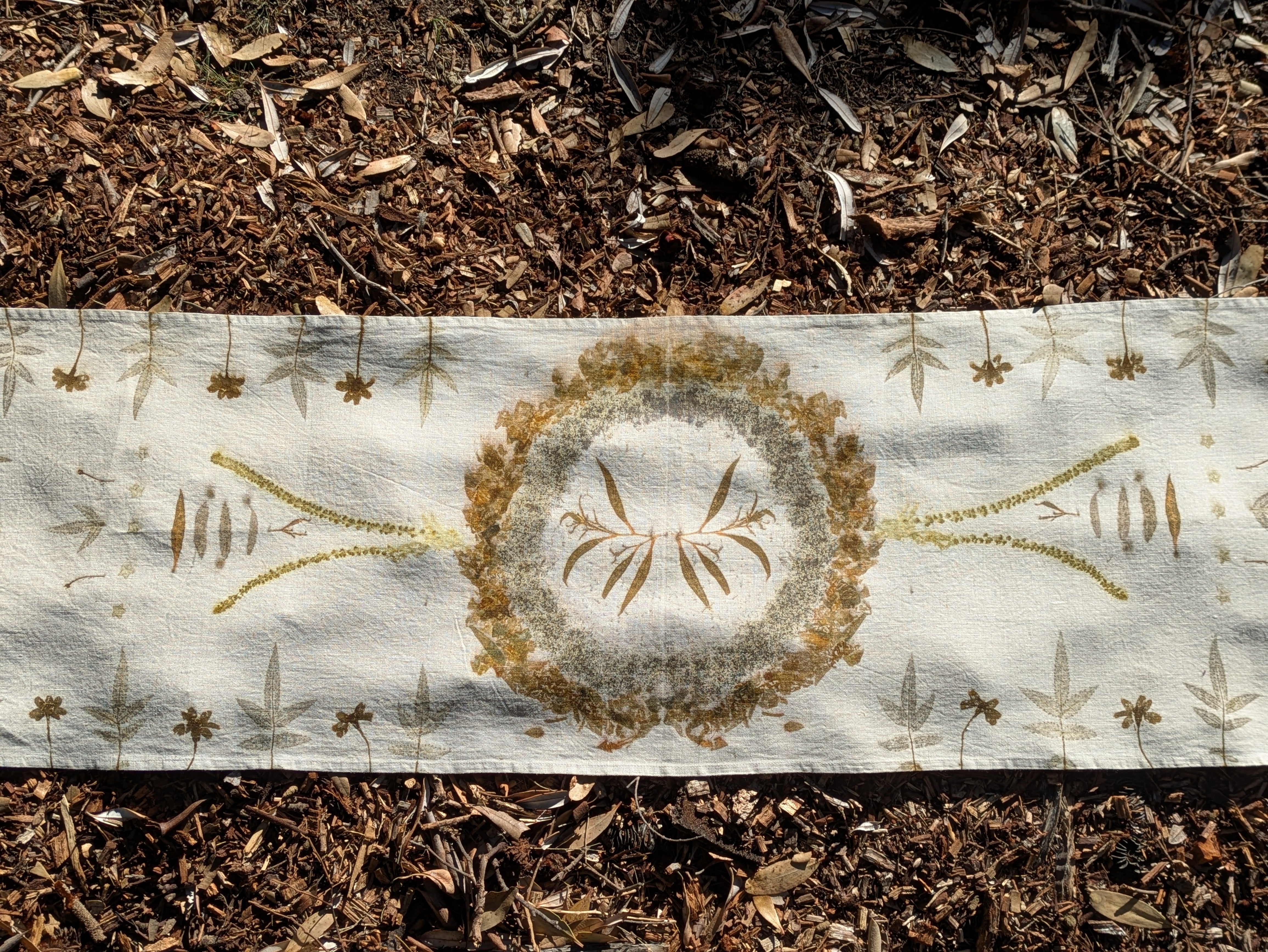 Botanically Printed Linen ~ Table Runner ~ Sacred Altar Cloth