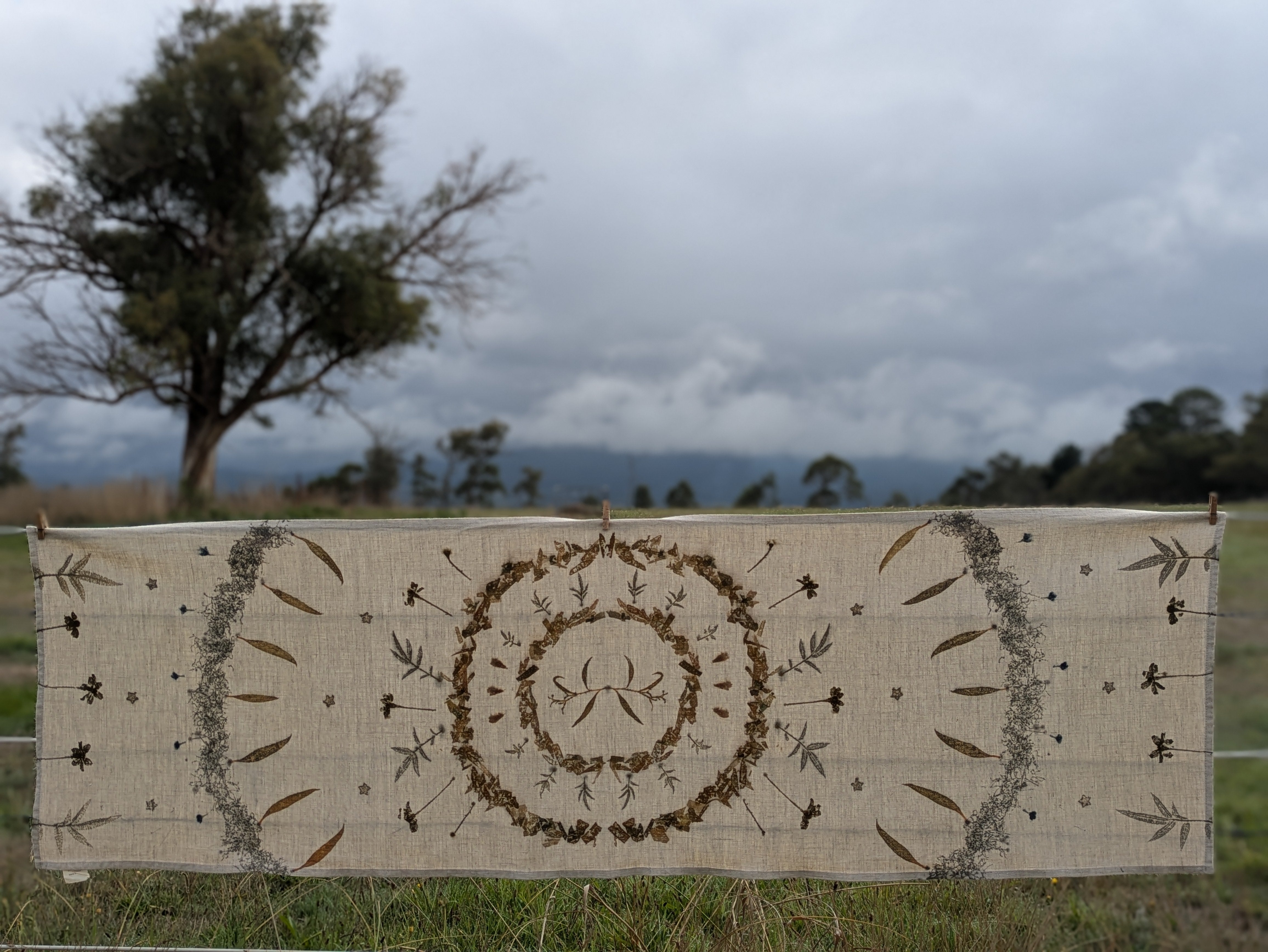 Botanically Printed ~ Linen Table Runner ~ Altar Cloth ~ Sacred Circle