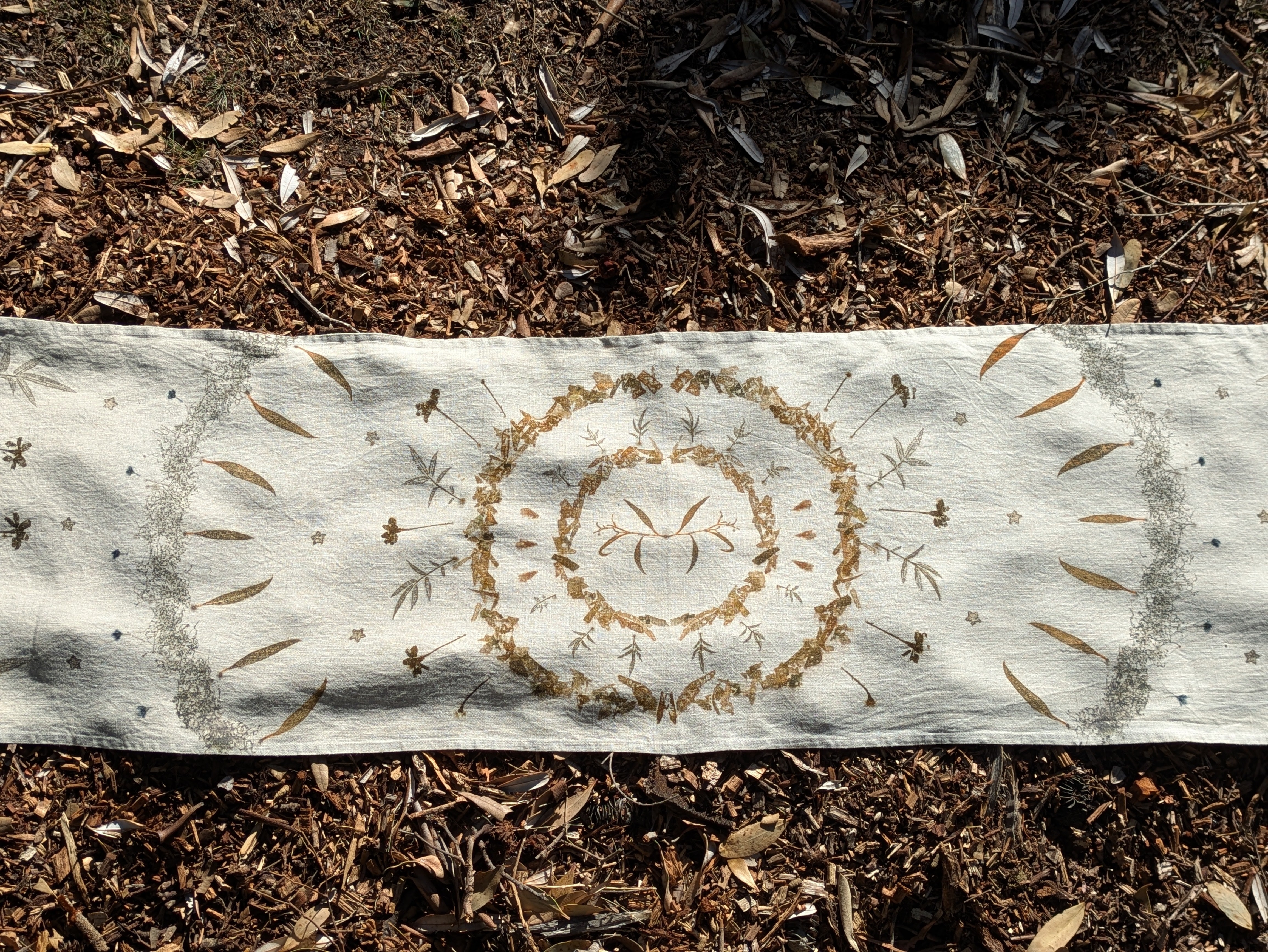 Botanically Printed ~ Linen Table Runner ~ Altar Cloth ~ Sacred Circle