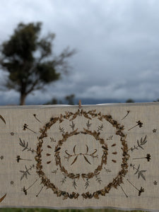 Botanically Printed ~ Linen Table Runner ~ Altar Cloth ~ Sacred Circle