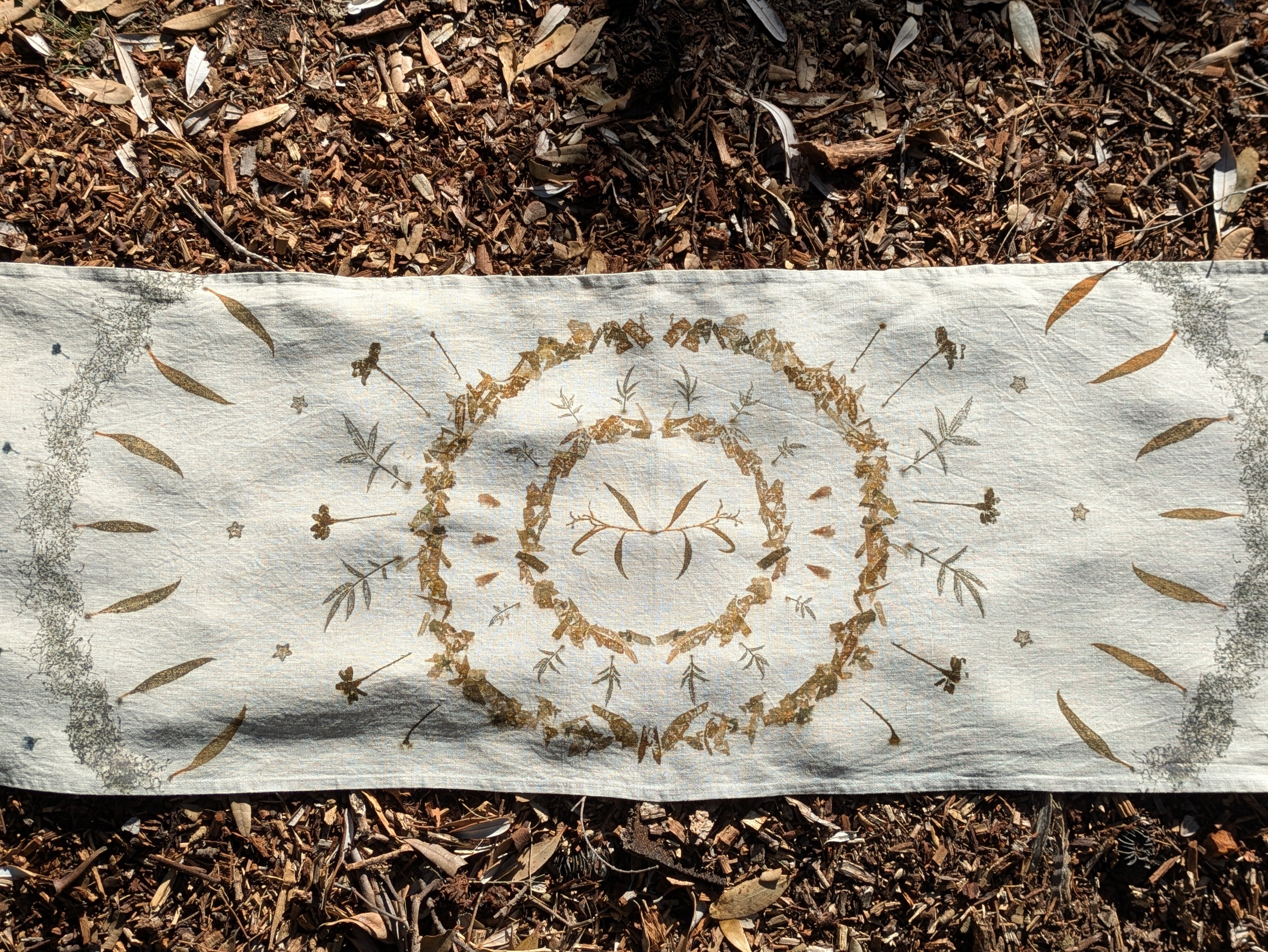 Botanically Printed ~ Linen Table Runner ~ Altar Cloth ~ Sacred Circle