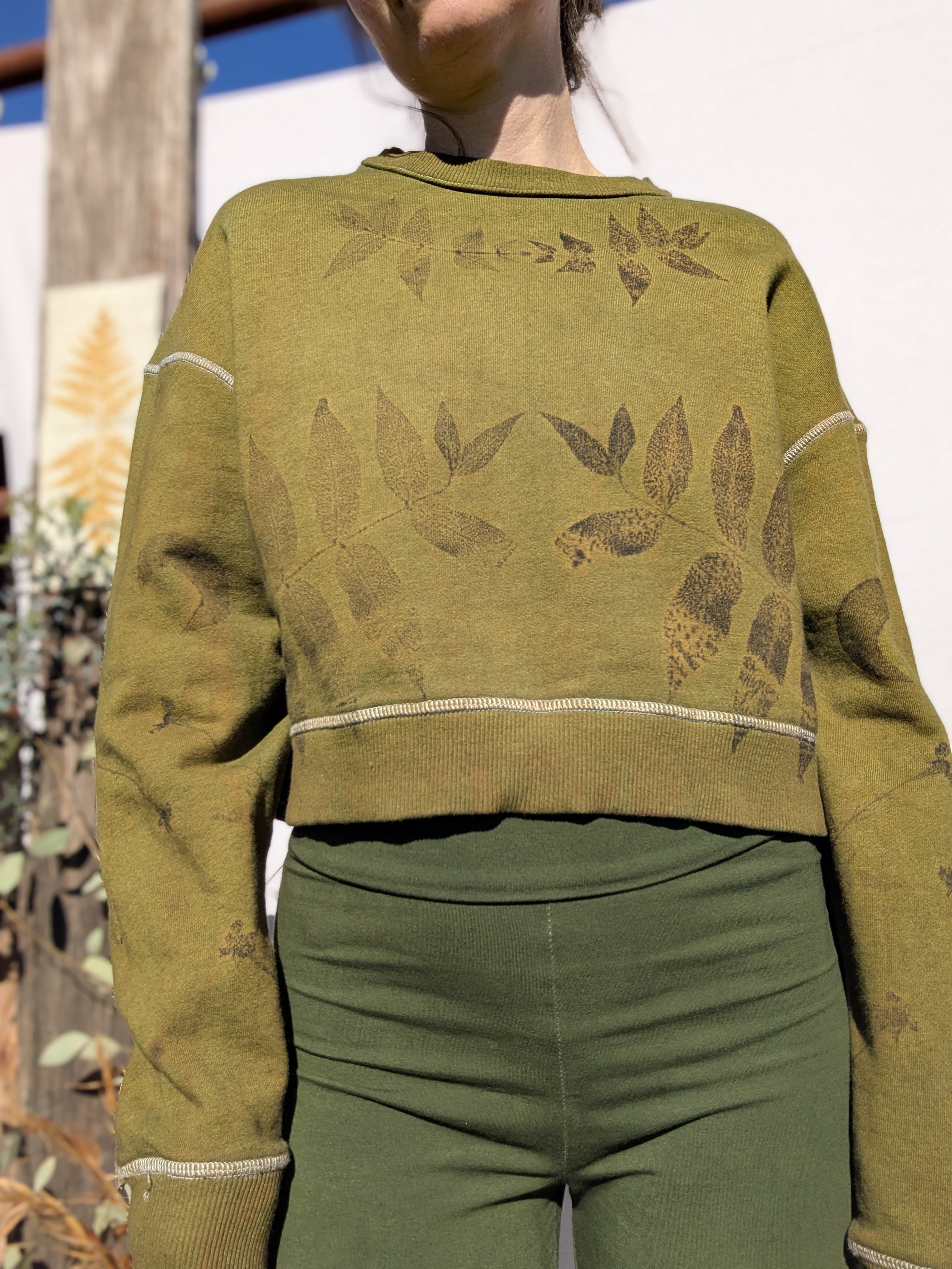 Botanical Cropped Crew ~ XS ~ Moss Olive  ~ 100% Terry Cotton