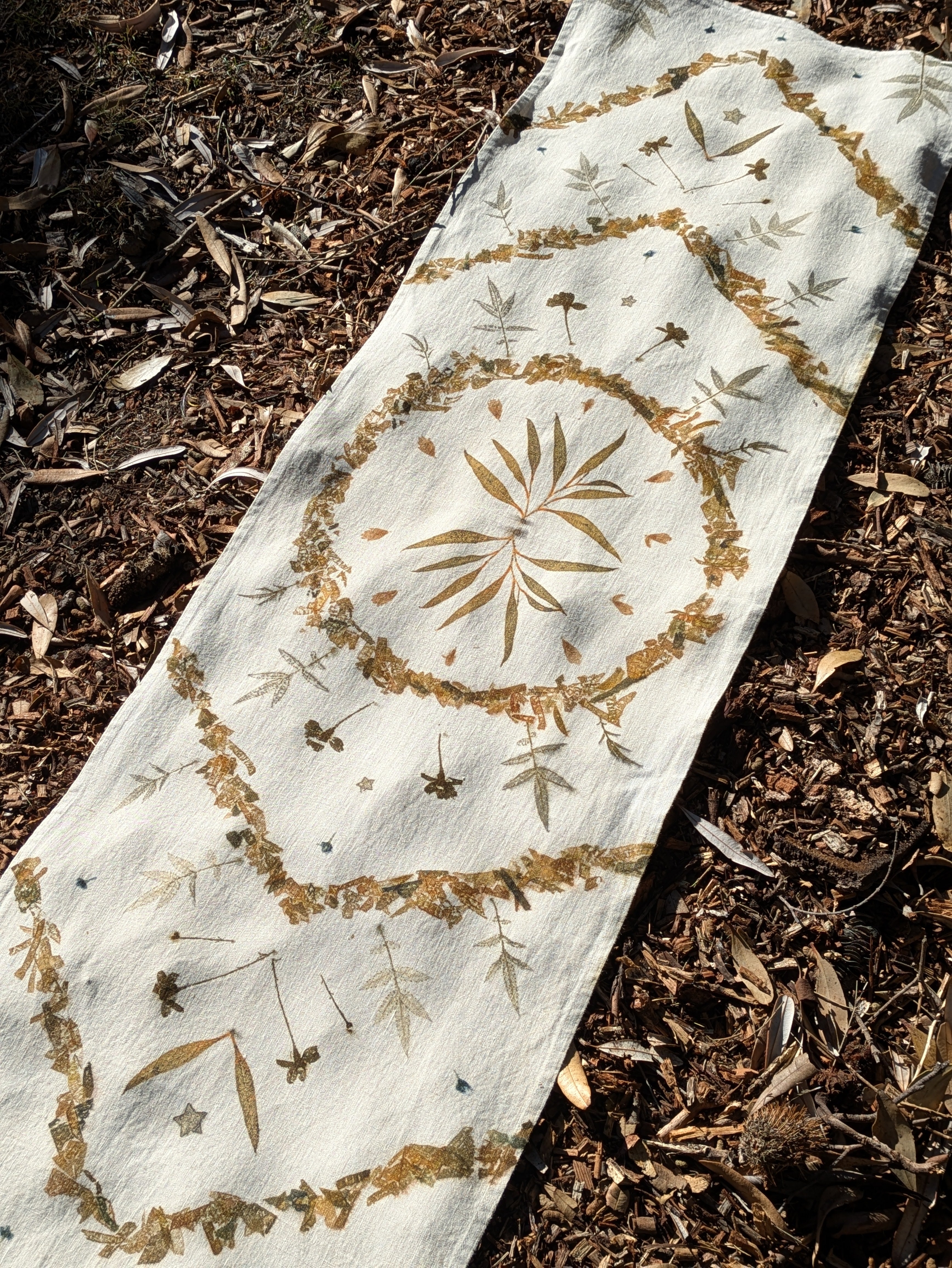Botanically Printed ~  Linen Table Runner ~ Earthen Home ~ Altar Cloth