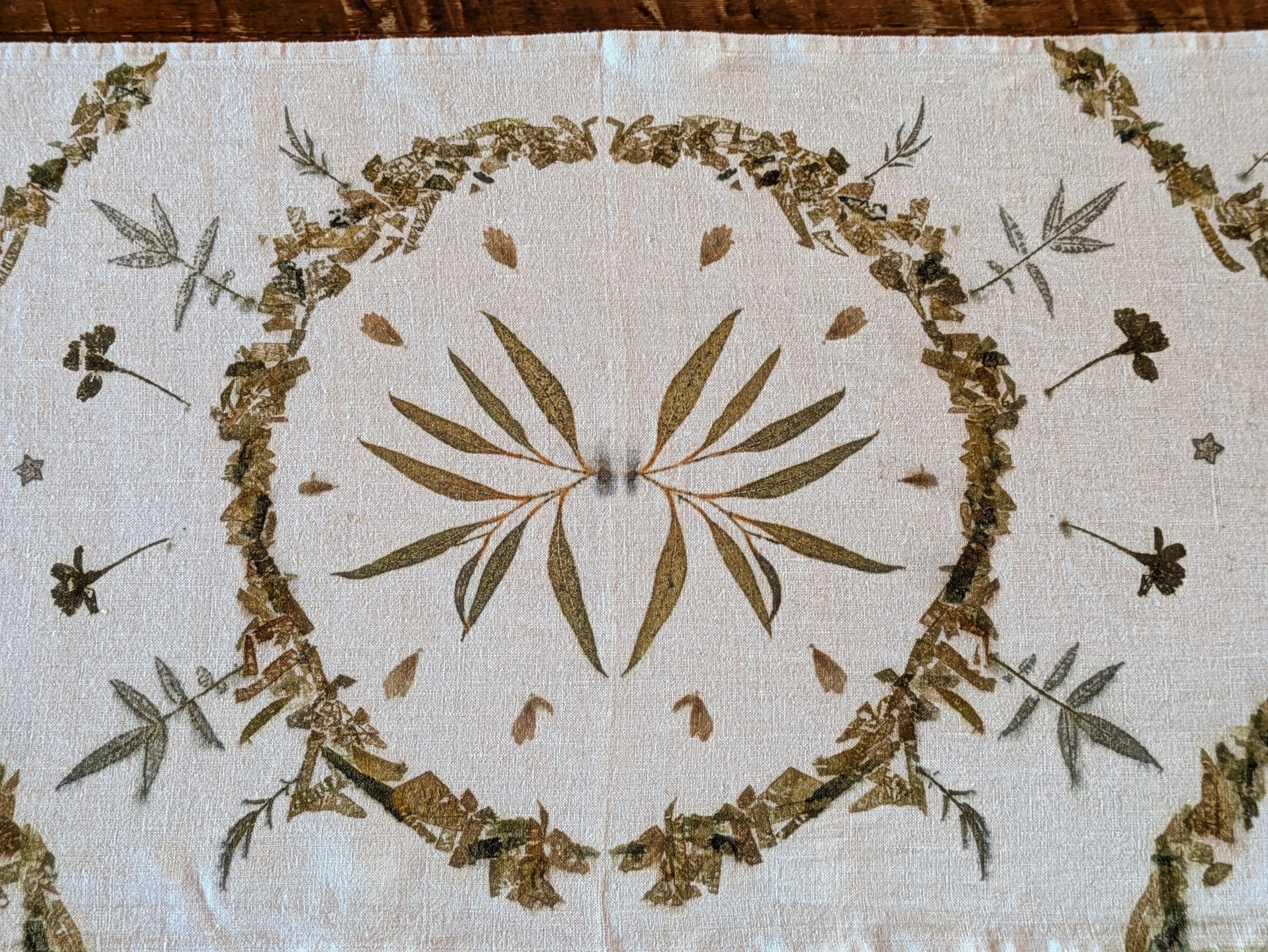 Botanically Printed ~  Linen Table Runner ~ Earthen Home ~ Altar Cloth