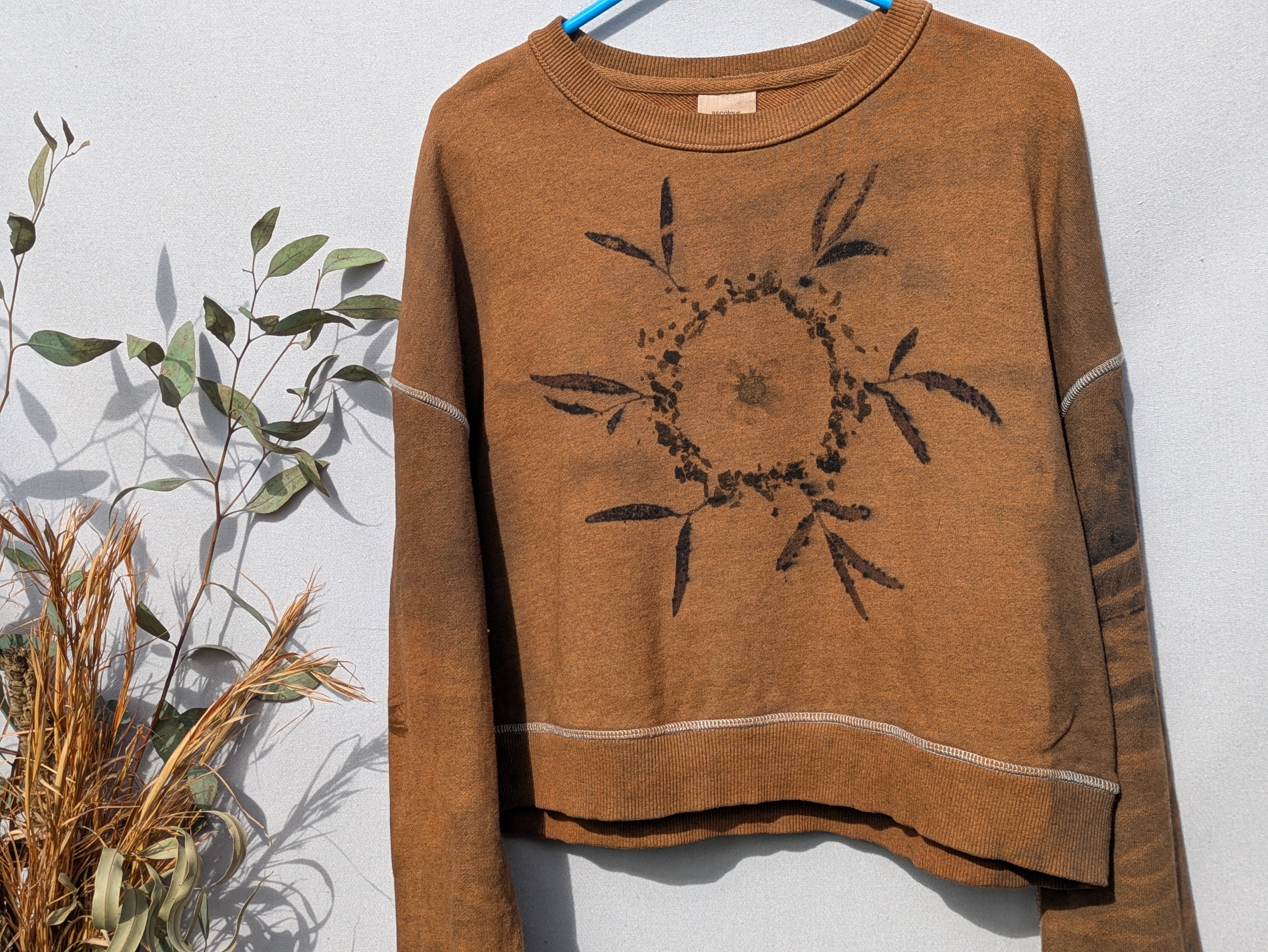 Botanical Cropped Crew ~100% Cotton Terry ~ Brown ~ S