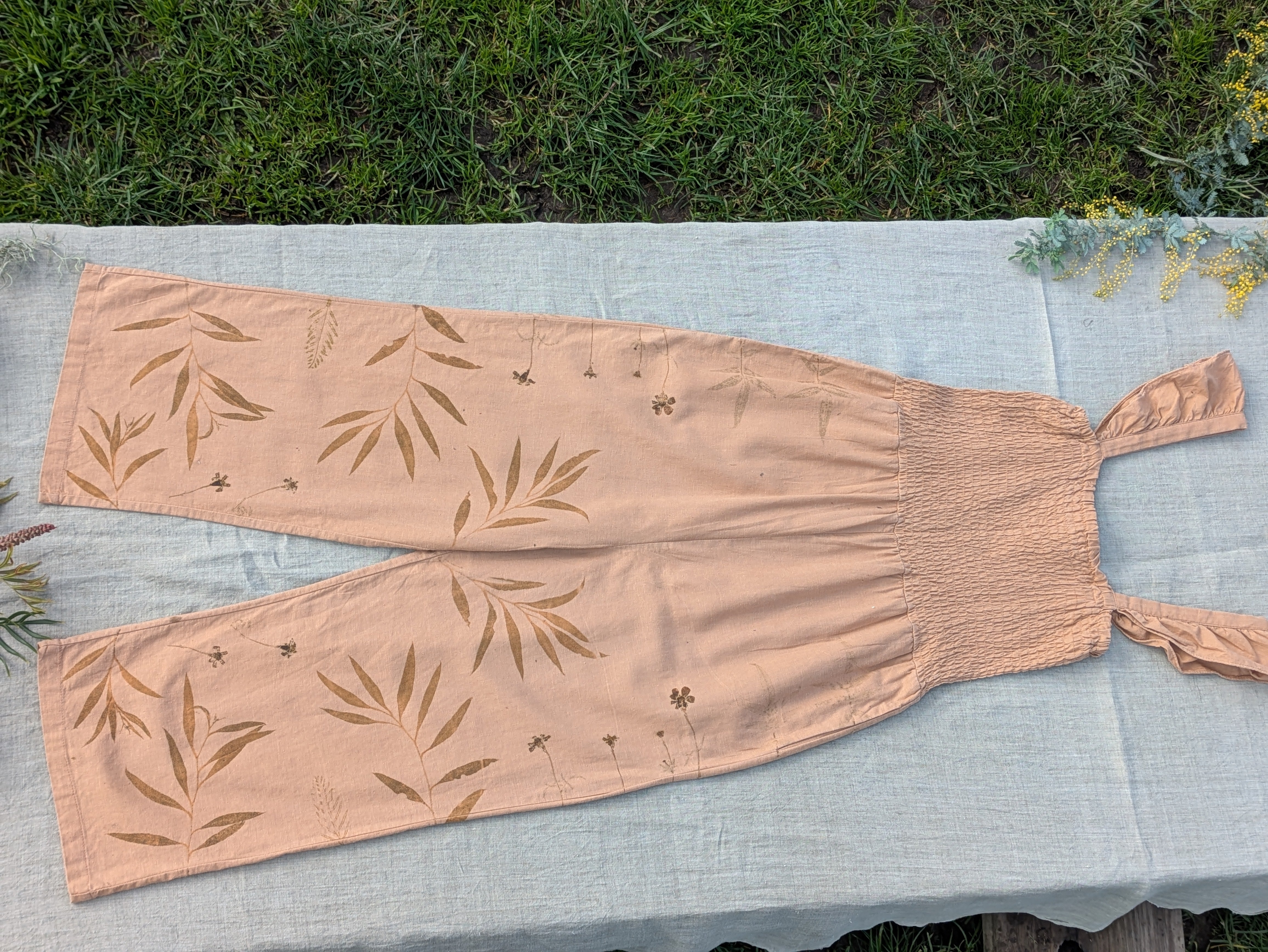 Linen Peach Frilled Jumpsuit ~ S