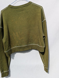 Botanical Cropped Crew ~ XS ~ Moss Olive  ~ 100% Terry Cotton