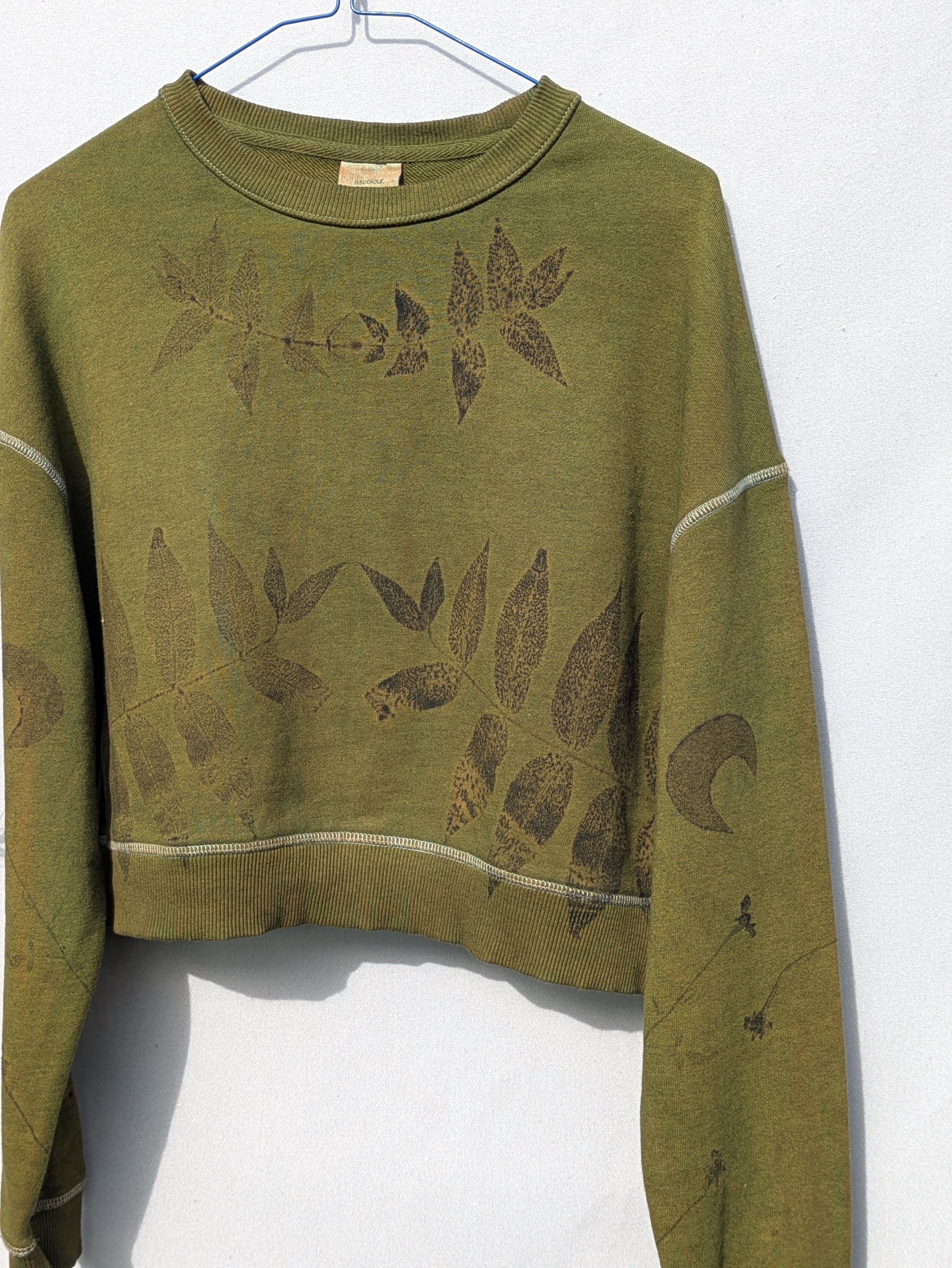 Botanical Cropped Crew ~ XS ~ Moss Olive  ~ 100% Terry Cotton