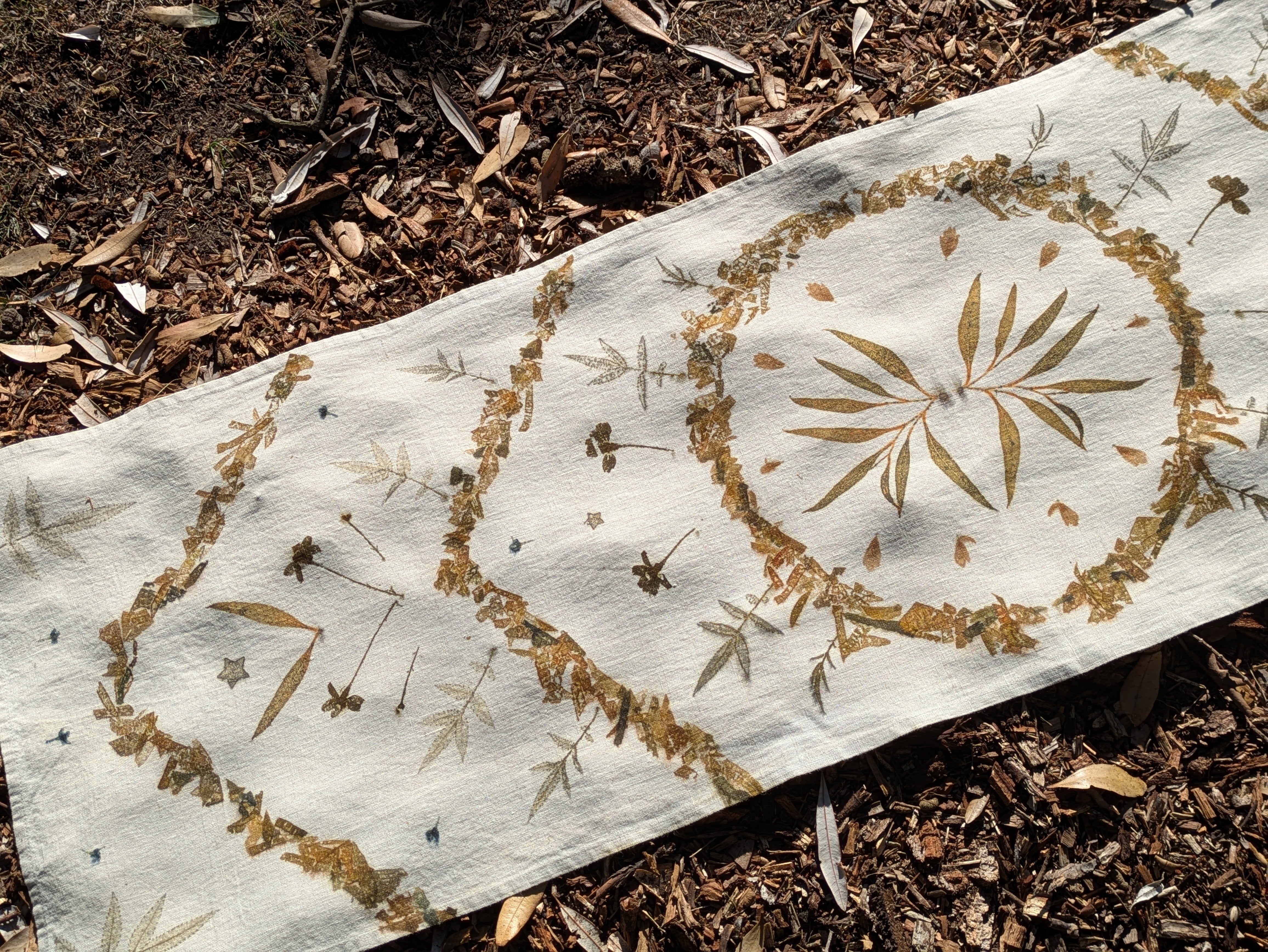 Botanically Printed ~  Linen Table Runner ~ Earthen Home ~ Altar Cloth