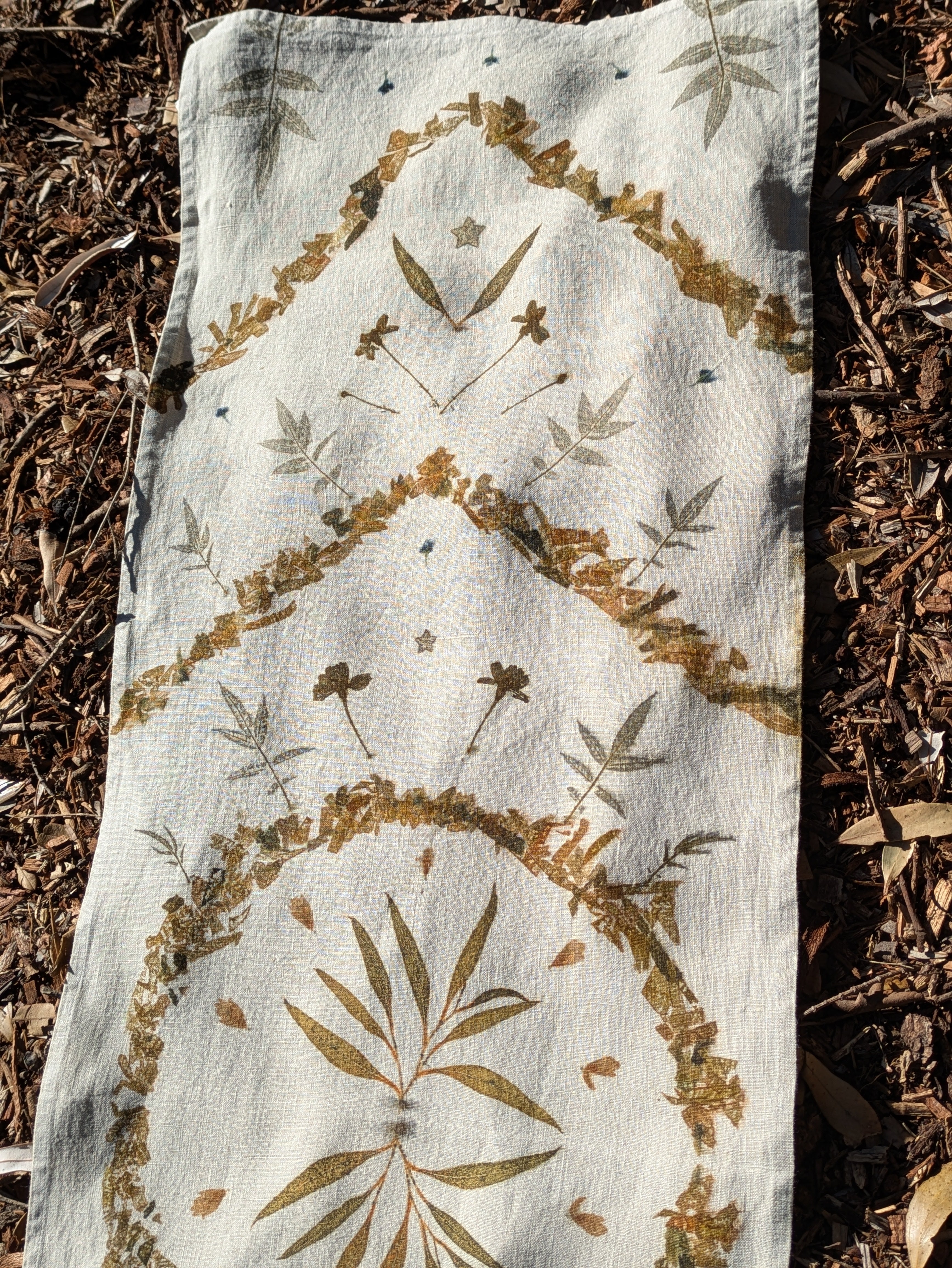 Botanically Printed ~  Linen Table Runner ~ Earthen Home ~ Altar Cloth