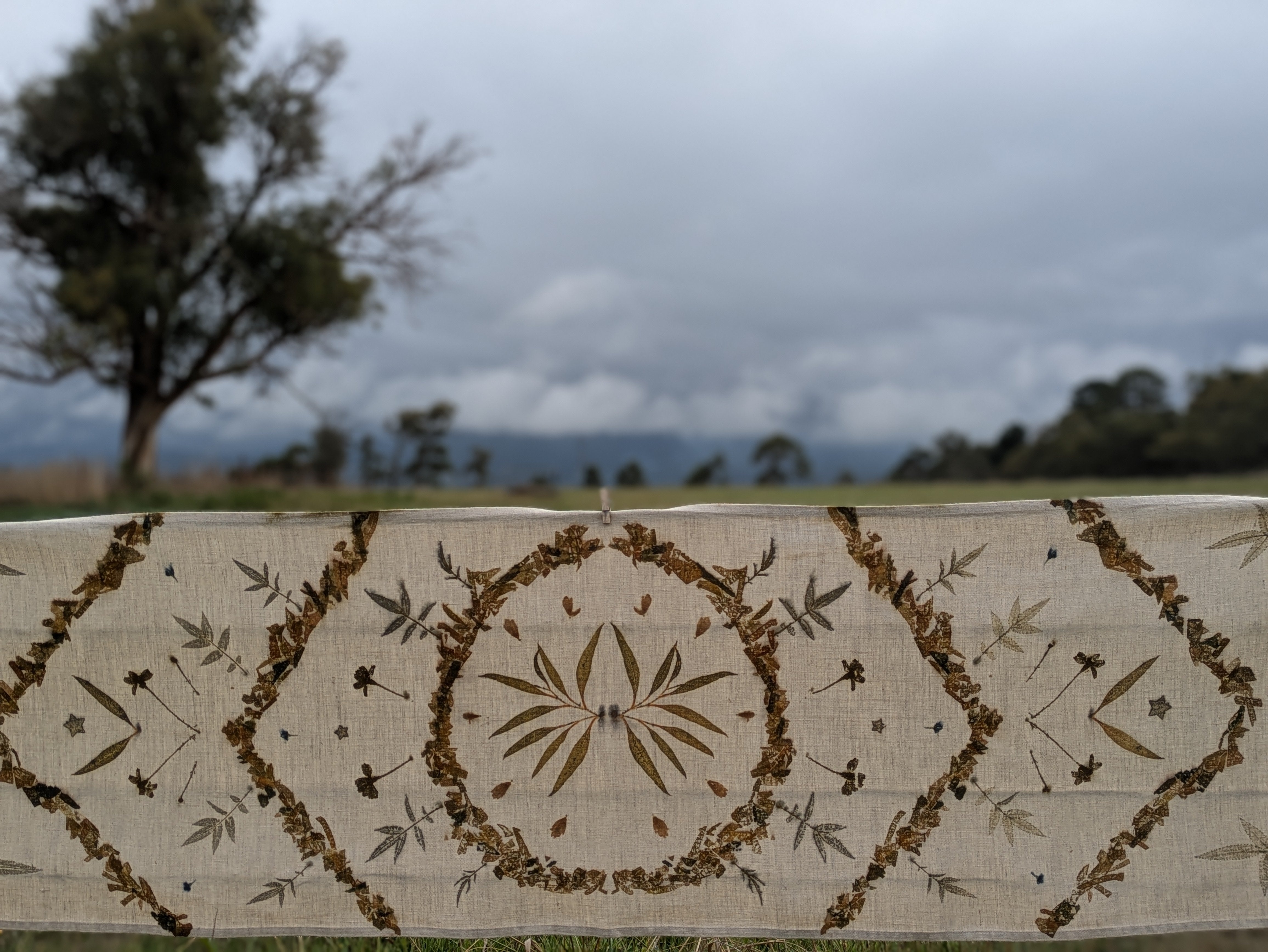 Botanically Printed ~  Linen Table Runner ~ Earthen Home ~ Altar Cloth