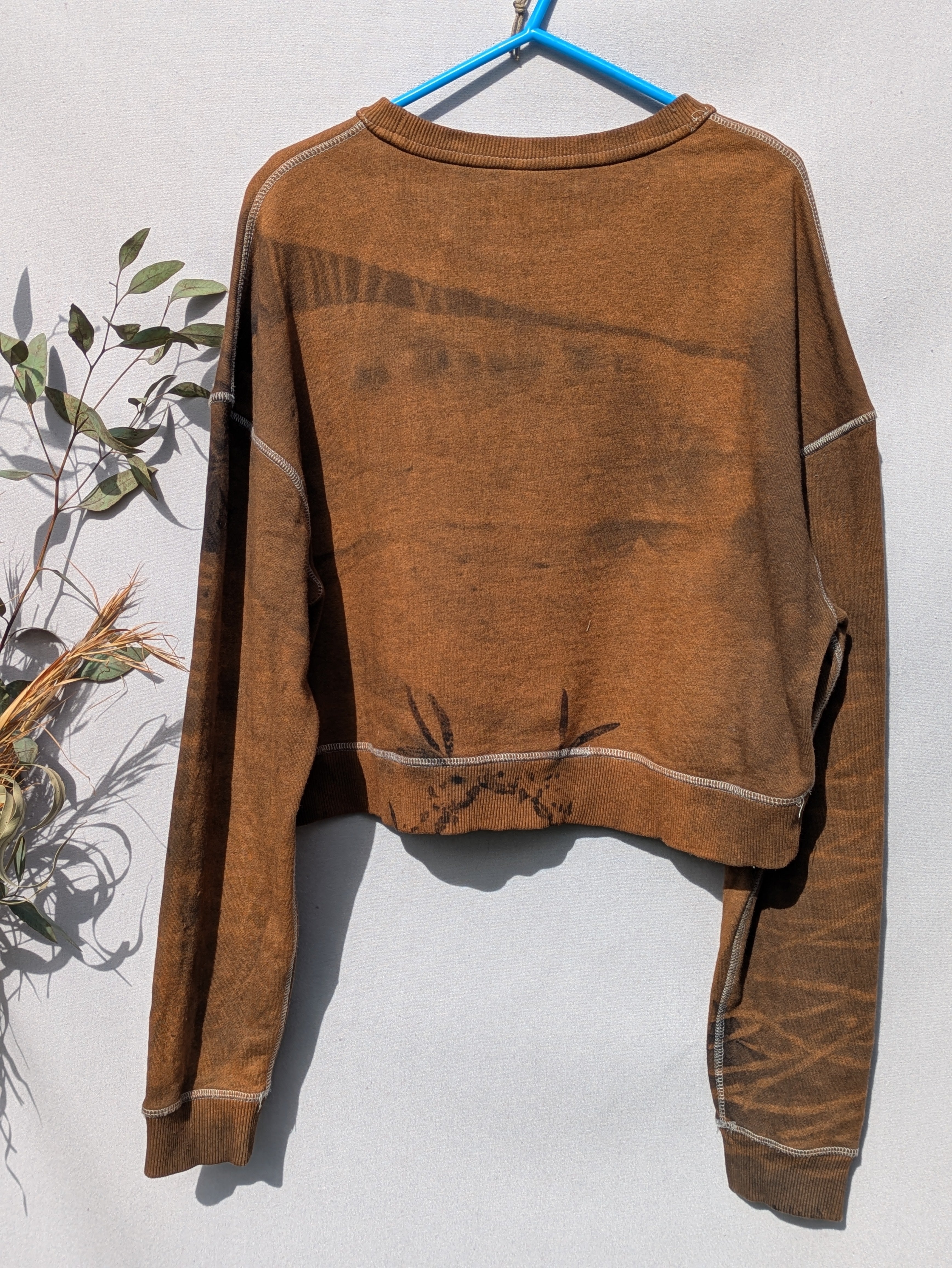 Botanical Cropped Crew ~100% Cotton Terry ~ Brown ~ S