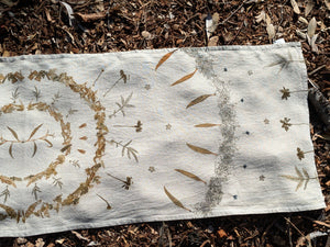 Botanically Printed ~ Linen Table Runner ~ Altar Cloth ~ Sacred Circle