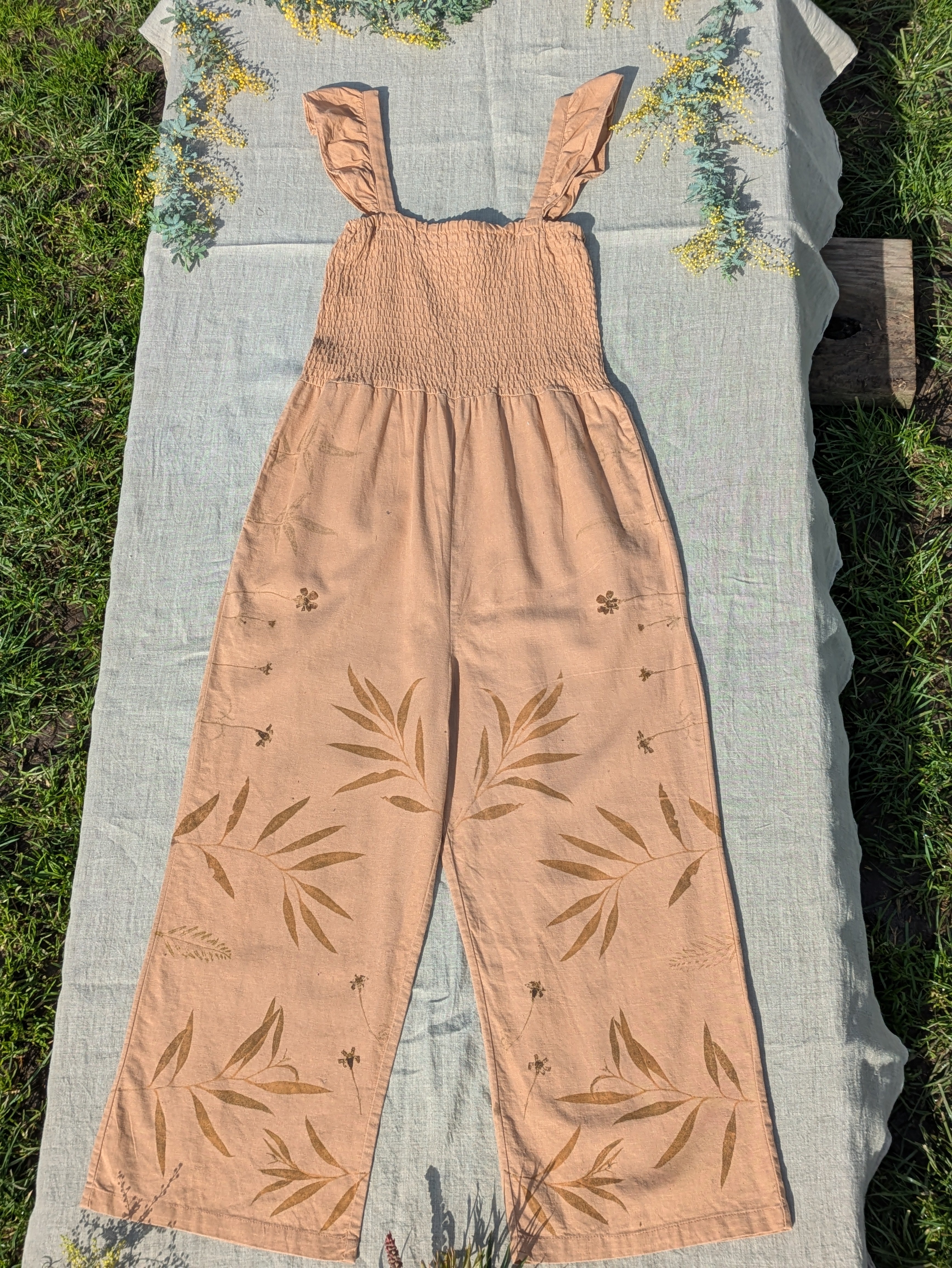 Linen Peach Frilled Jumpsuit ~ S