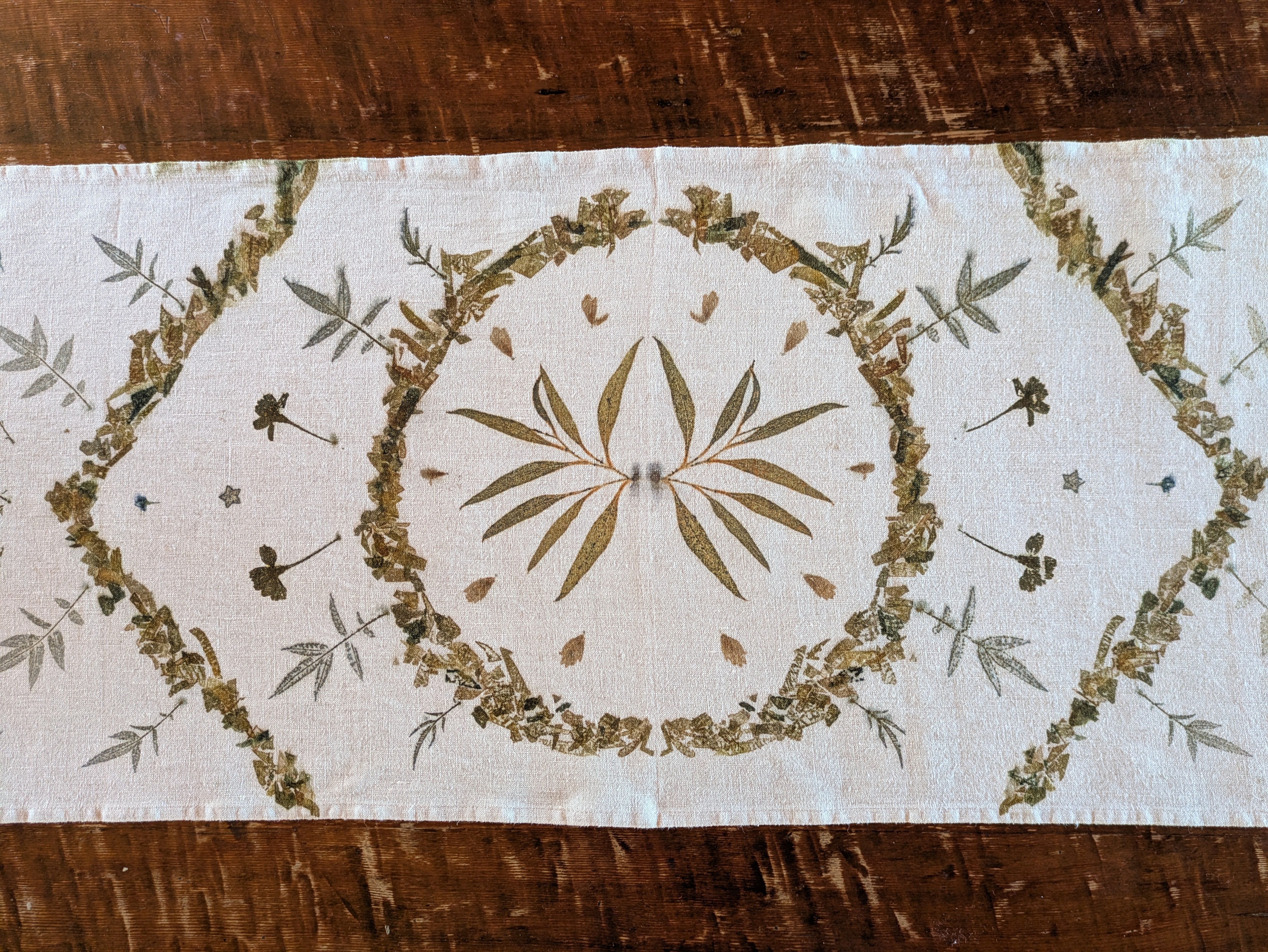 Botanically Printed ~  Linen Table Runner ~ Earthen Home ~ Altar Cloth