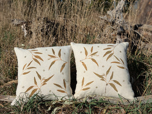 Botanically Printed ~Linen Cushion Cover Set ~ Eucalyptus Star Eco Print