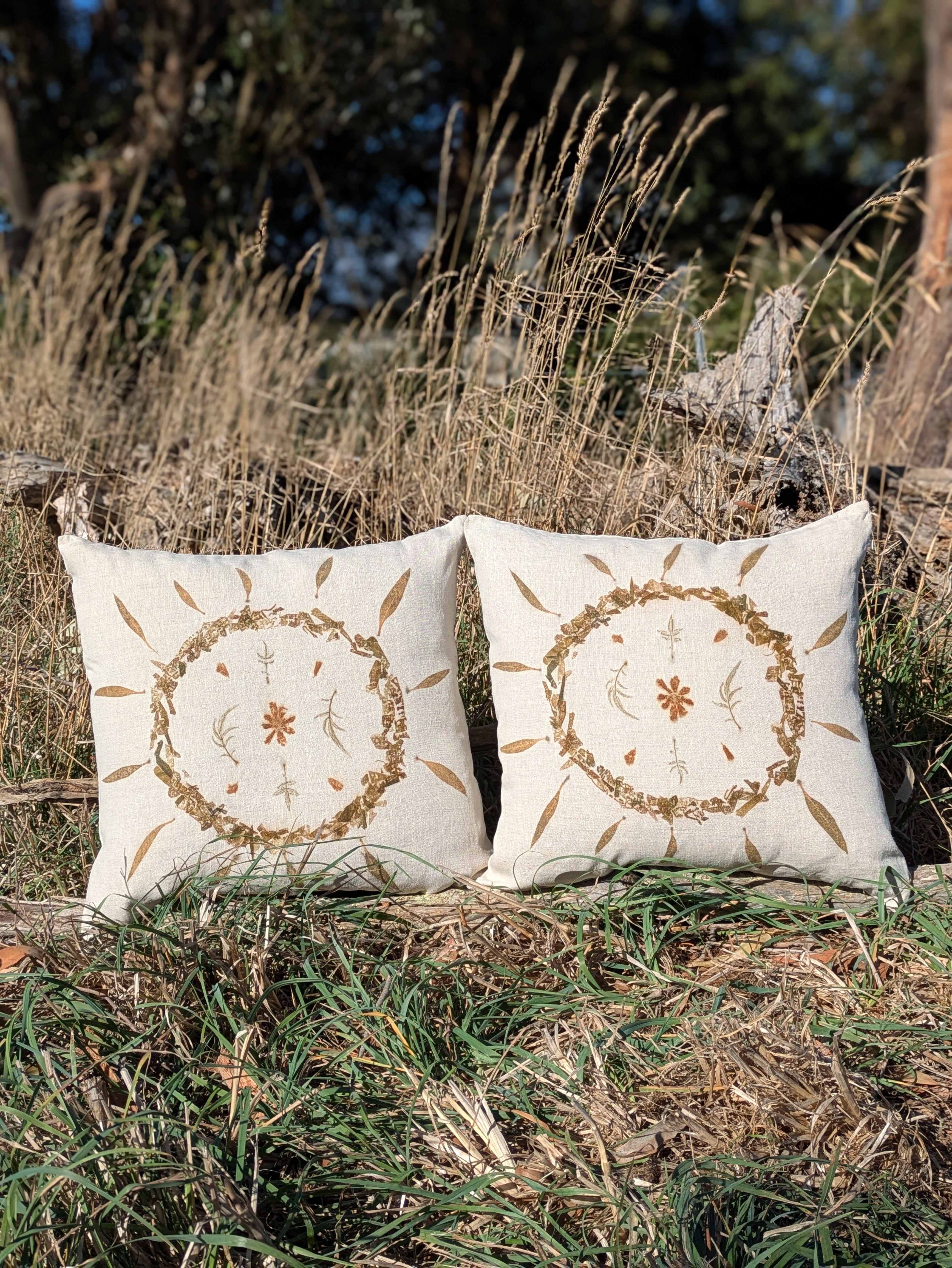 Botanically Printed Linen Cushion Cover Set Flower