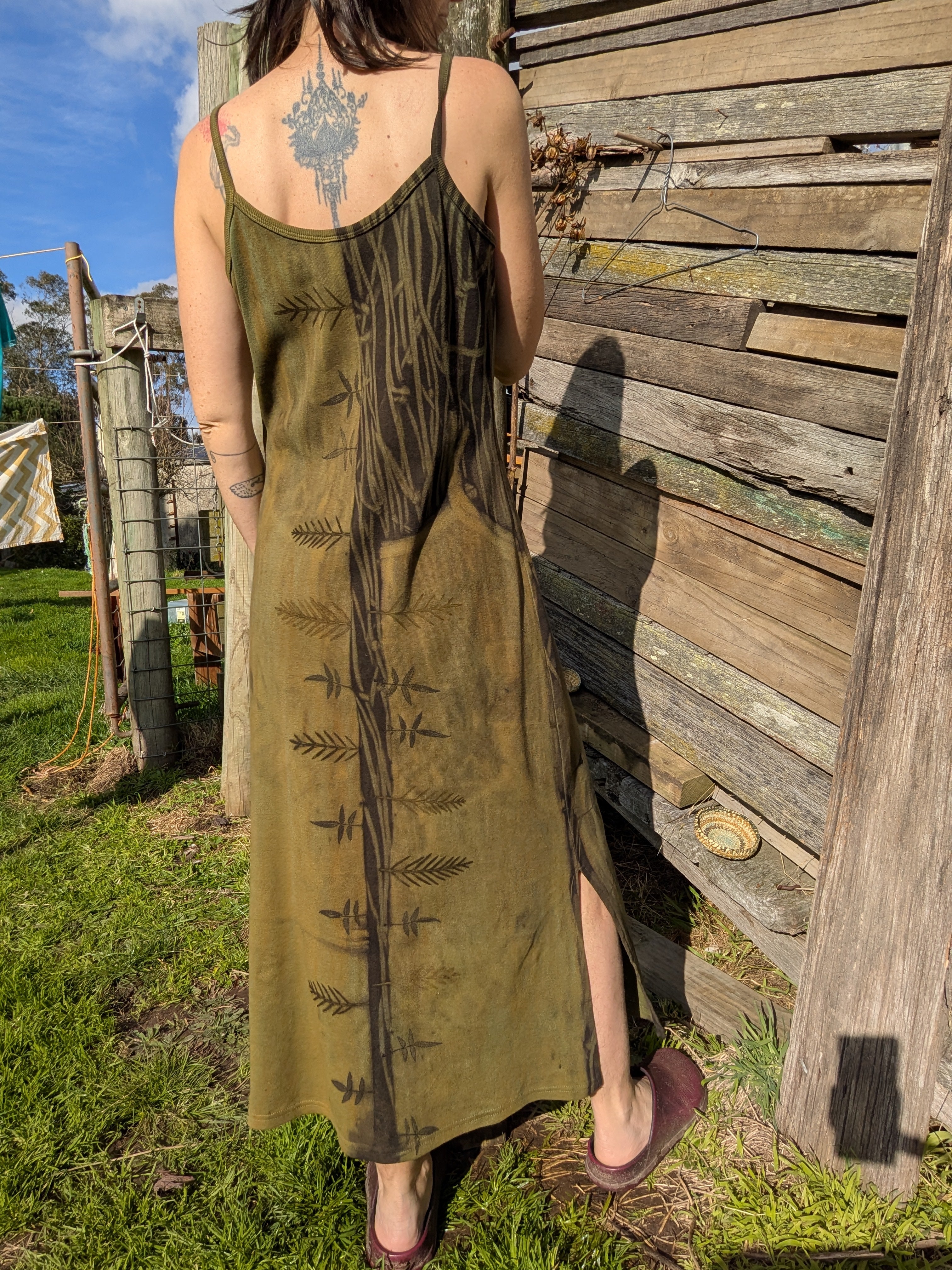 Cotton Rib Knit Spaghetti Strap Dress ~ S/M ~ Forest Green