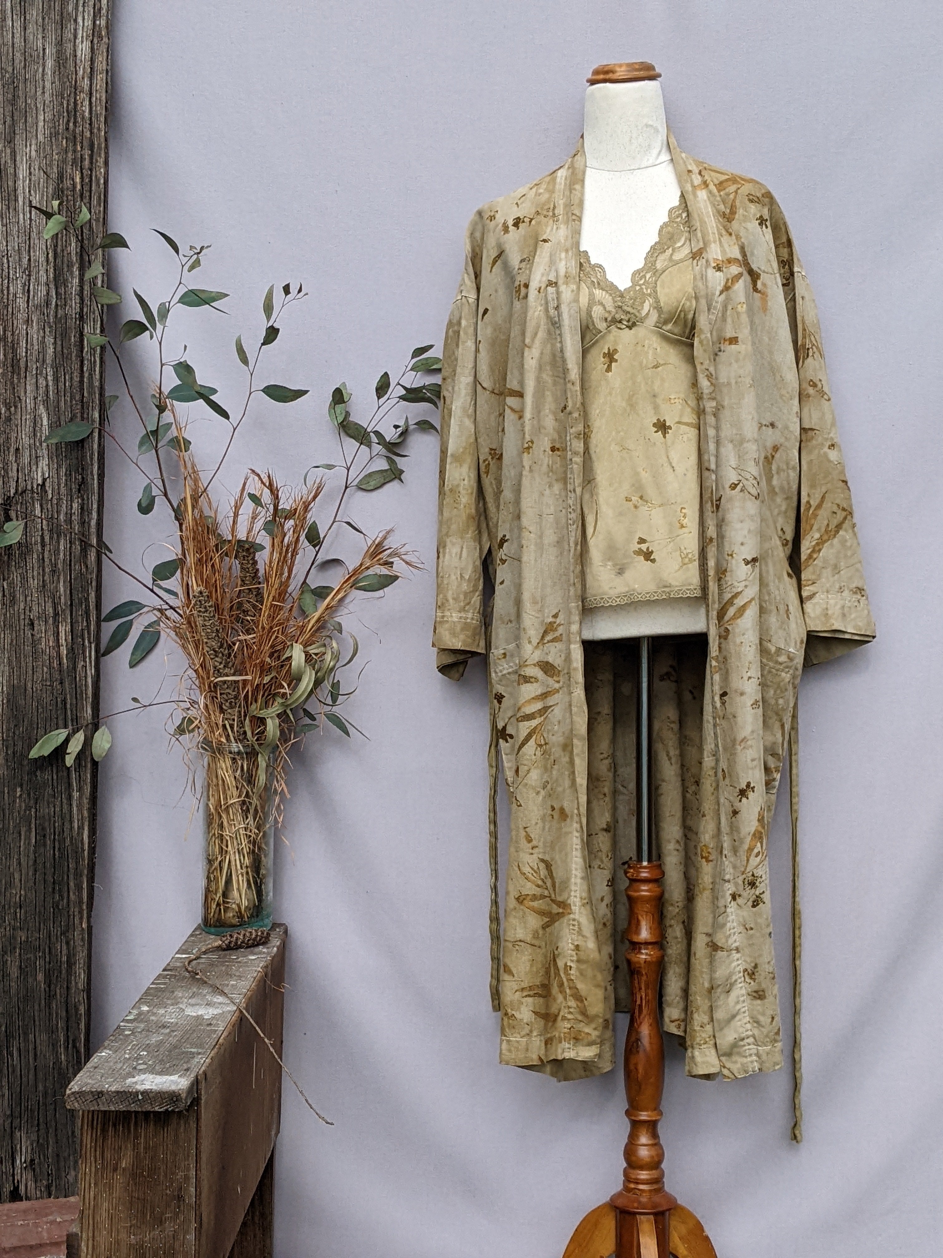 100% Plant Dyed (Marigold) Stonewash Linen Robe ~ Freesize