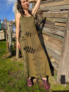 Cotton Rib Knit Spaghetti Strap Dress ~ S/M ~ Forest Green