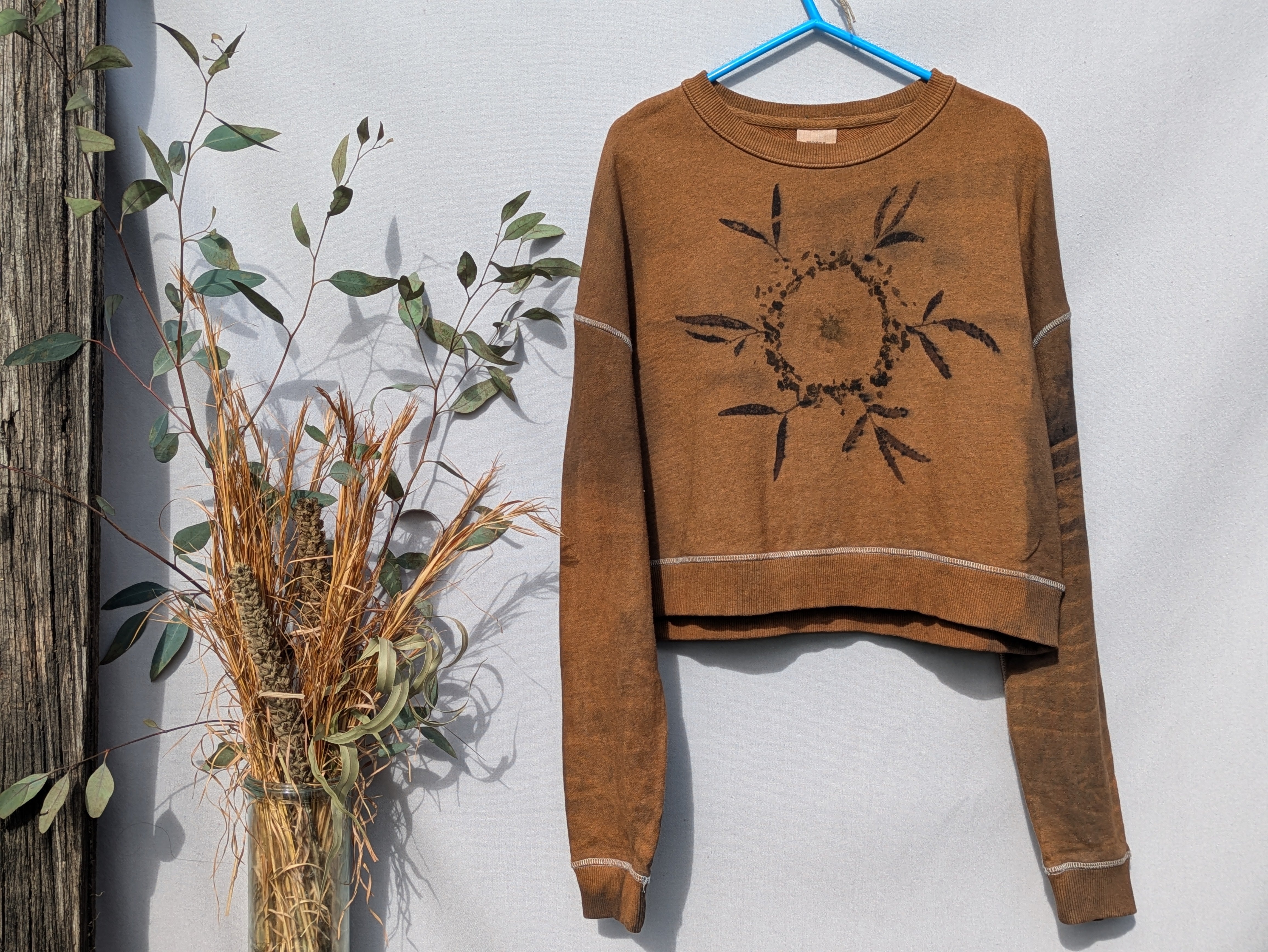 Botanical Cropped Crew ~100% Cotton Terry ~ Brown ~ S