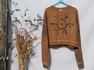 Botanical Cropped Crew ~100% Cotton Terry ~ Brown ~ S