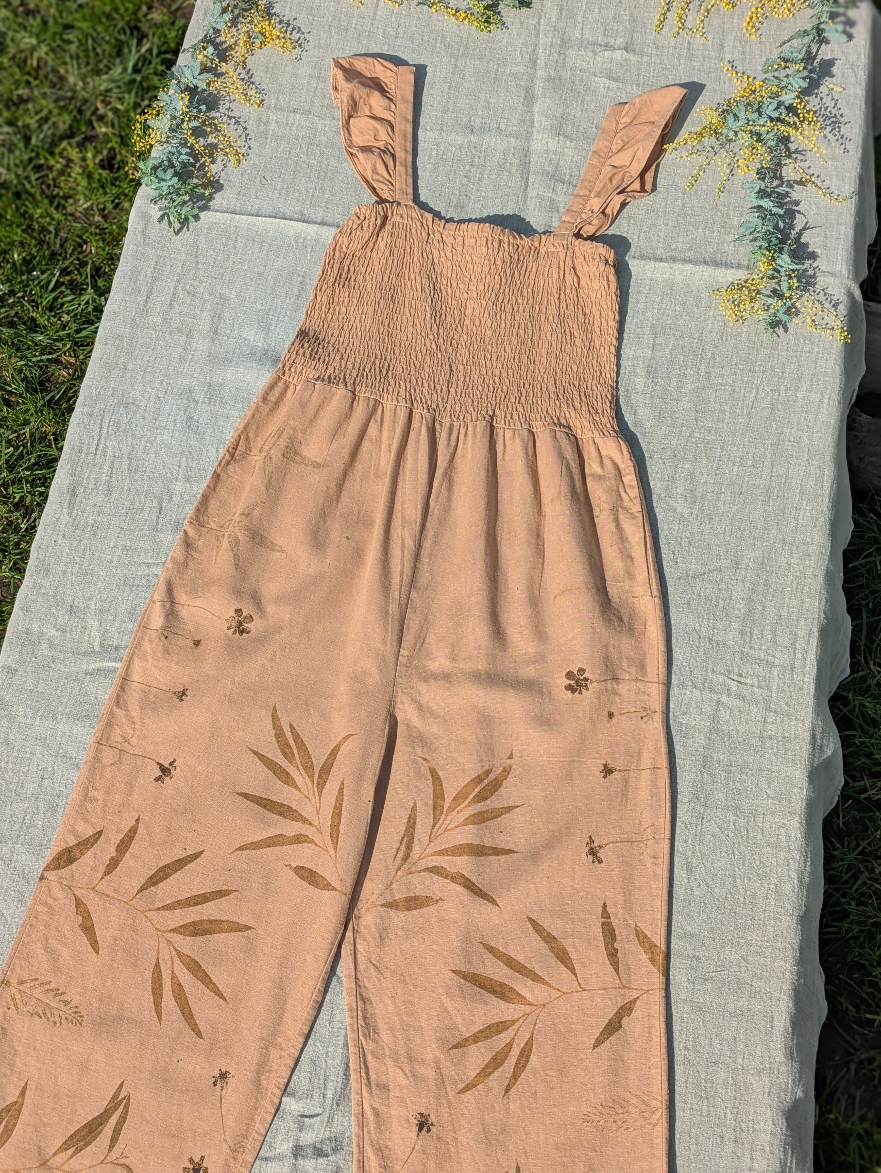 Linen Peach Frilled Jumpsuit ~ S
