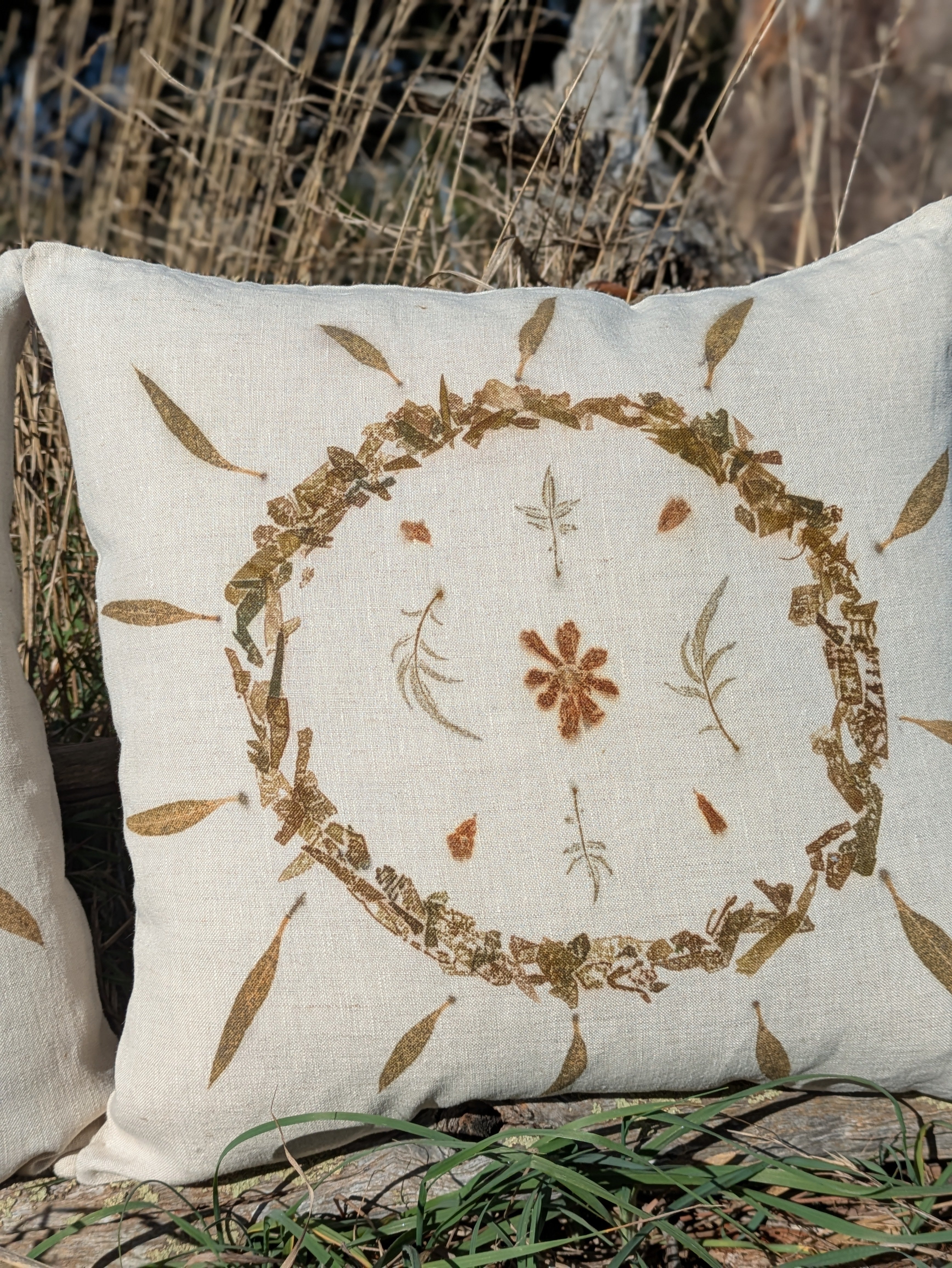 Botanically Printed Linen Cushion Cover Set Flower