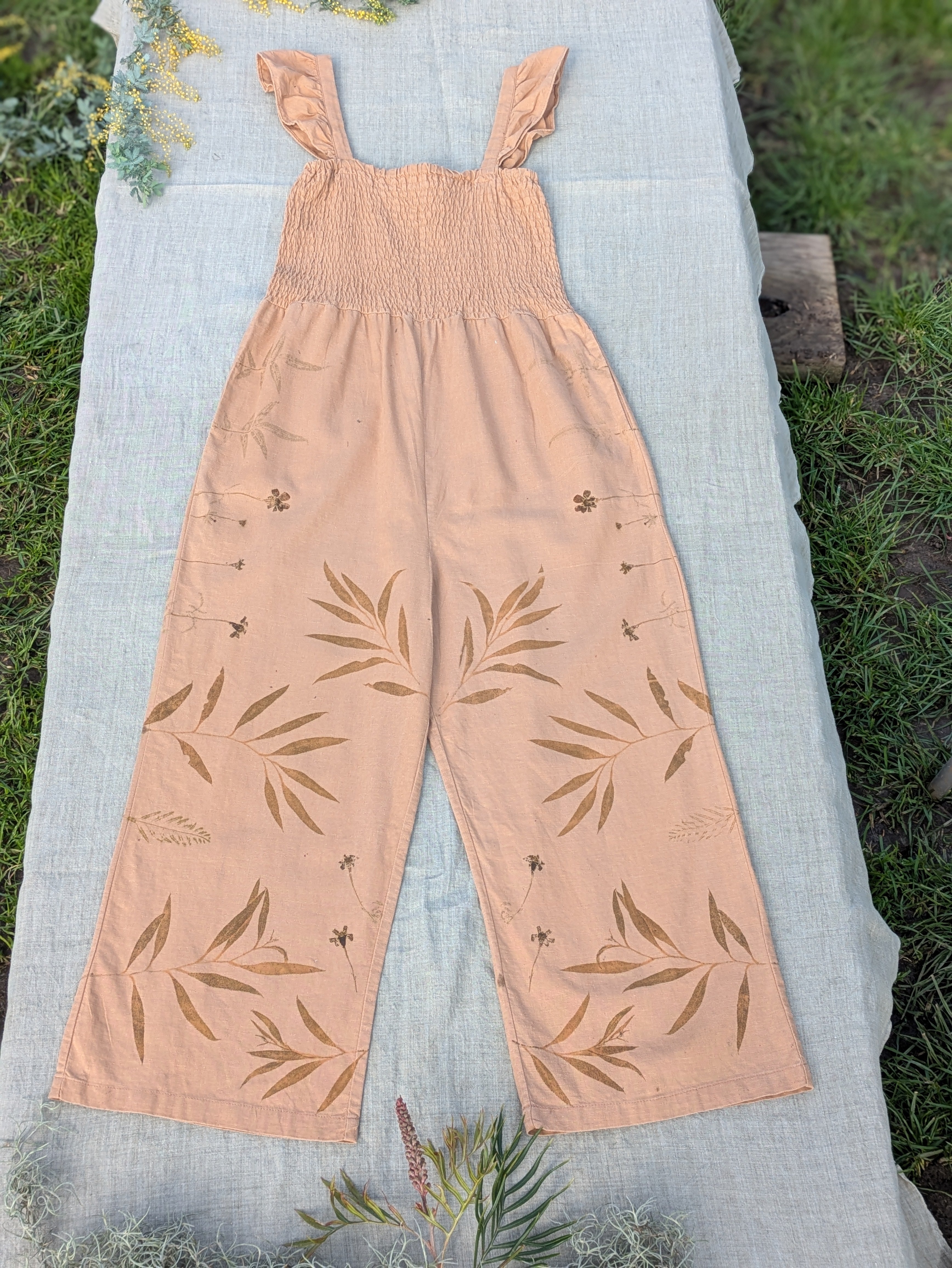Linen Peach Frilled Jumpsuit ~ S