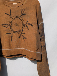 Botanical Cropped Crew ~100% Cotton Terry ~ Brown ~ S