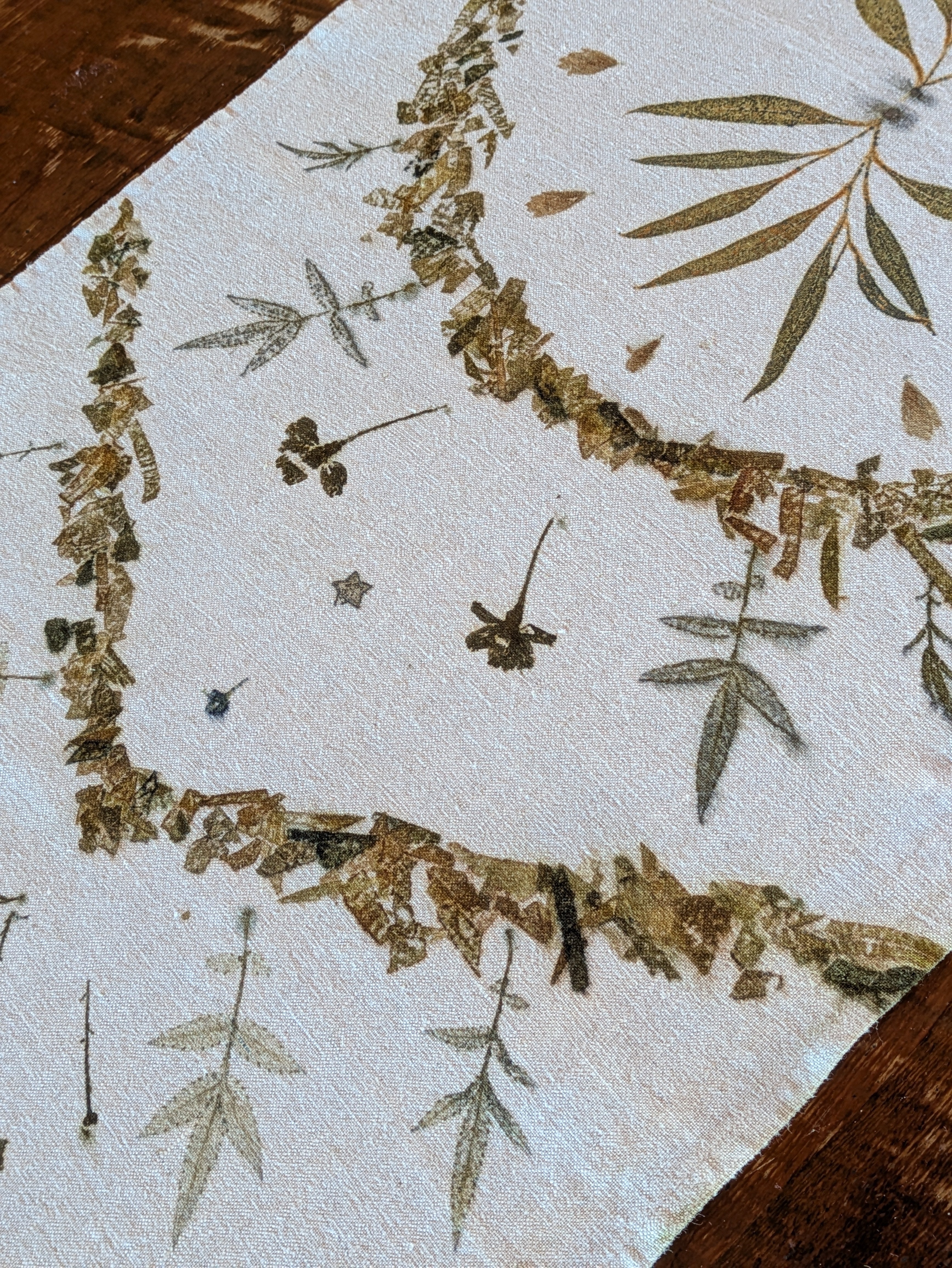 Botanically Printed ~  Linen Table Runner ~ Earthen Home ~ Altar Cloth