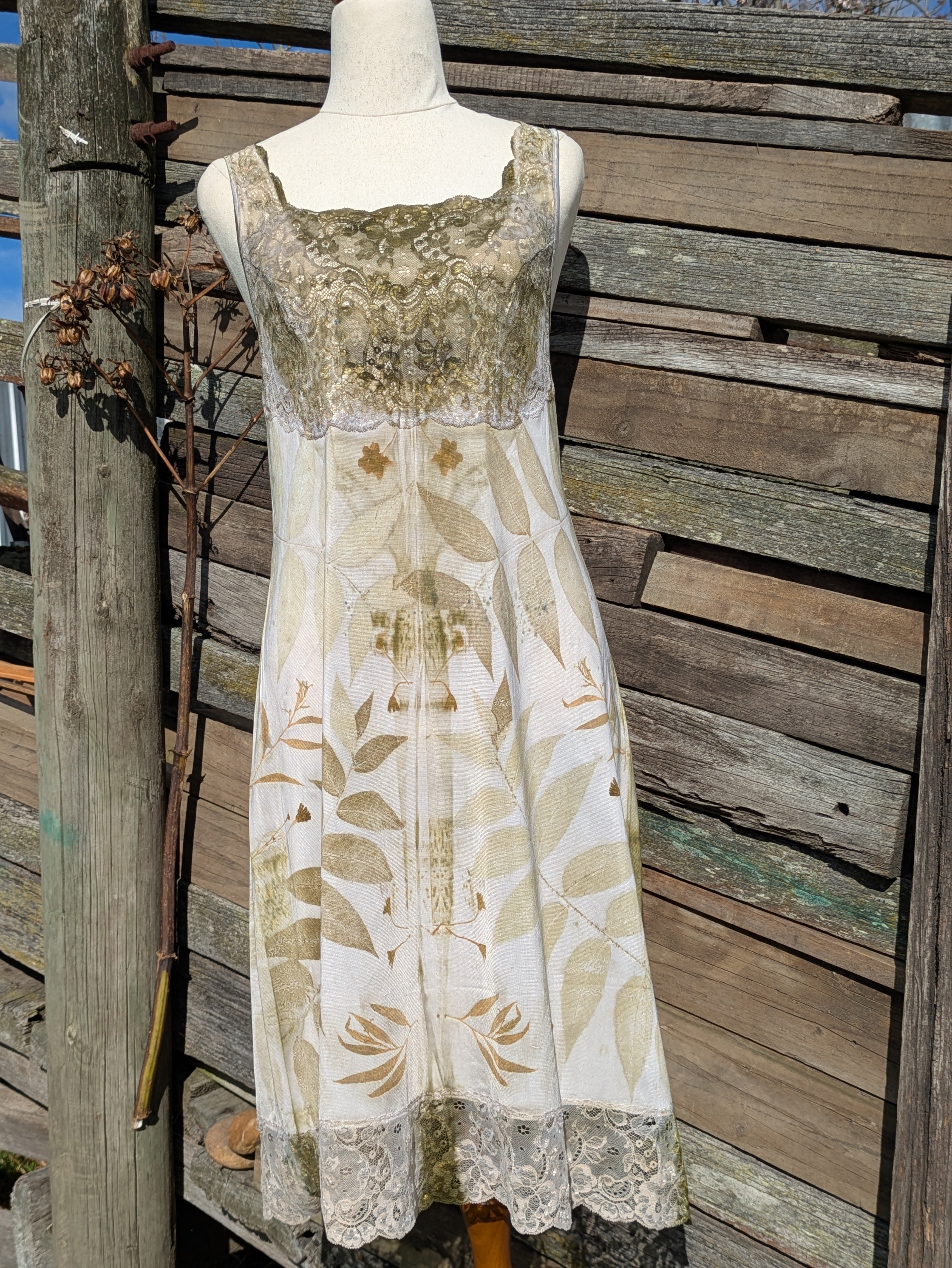 Vintage Lace Petticoat Dress ~ Moss Walnut ~ L
