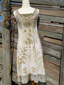Vintage Lace Petticoat Dress ~ Moss Walnut ~ L