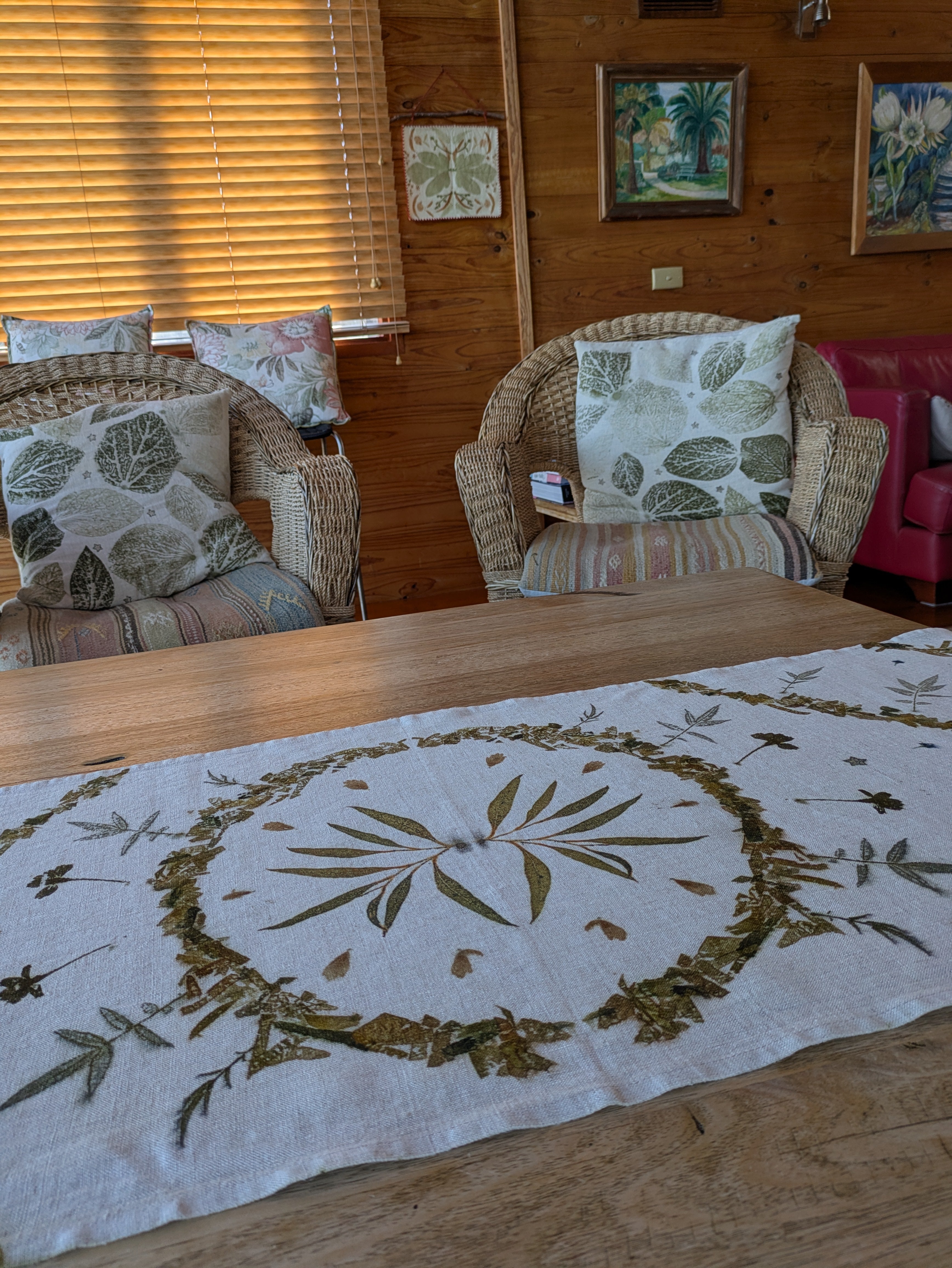 Botanically Printed ~  Linen Table Runner ~ Earthen Home ~ Altar Cloth