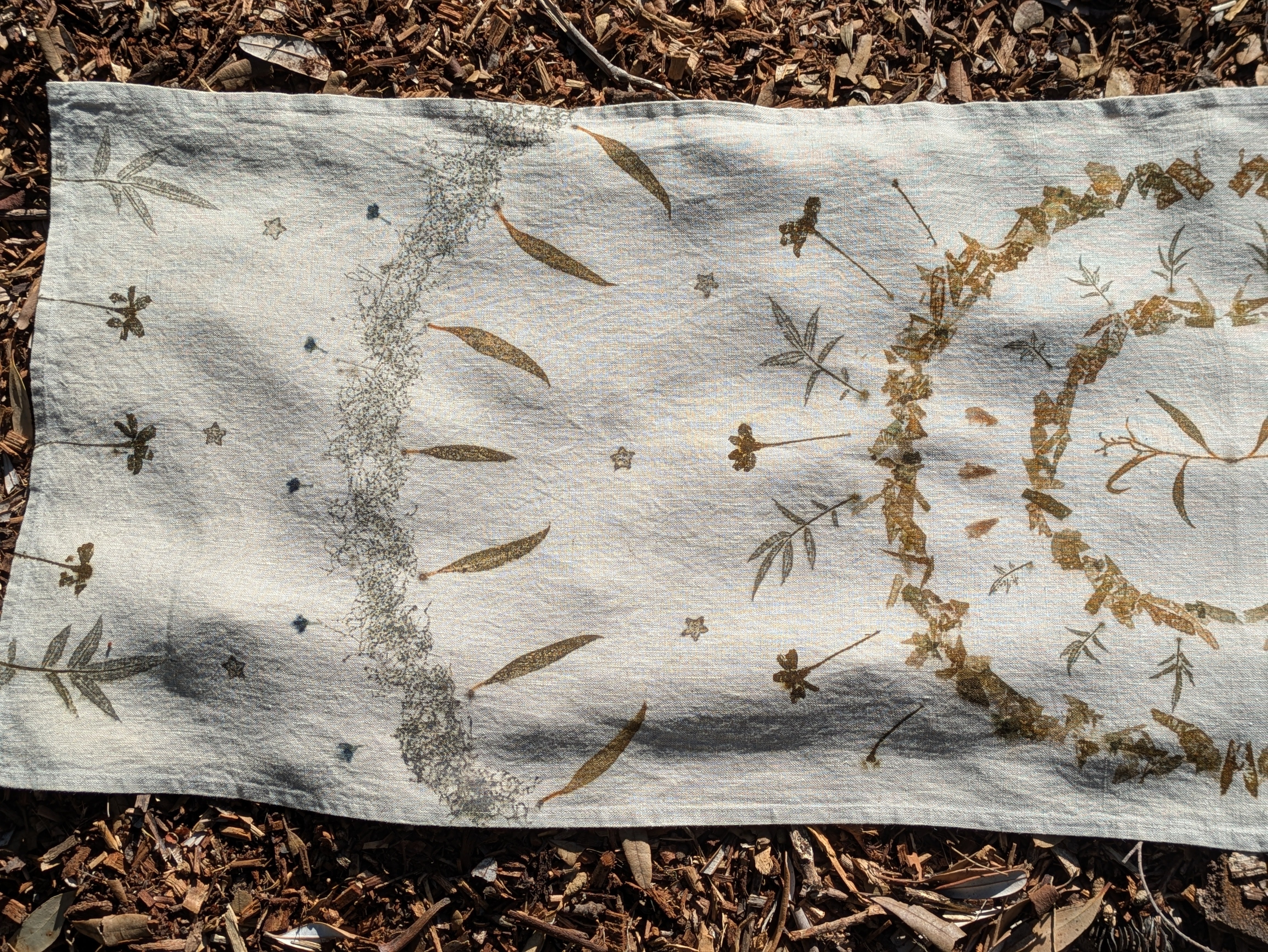 Botanically Printed ~ Linen Table Runner ~ Altar Cloth ~ Sacred Circle