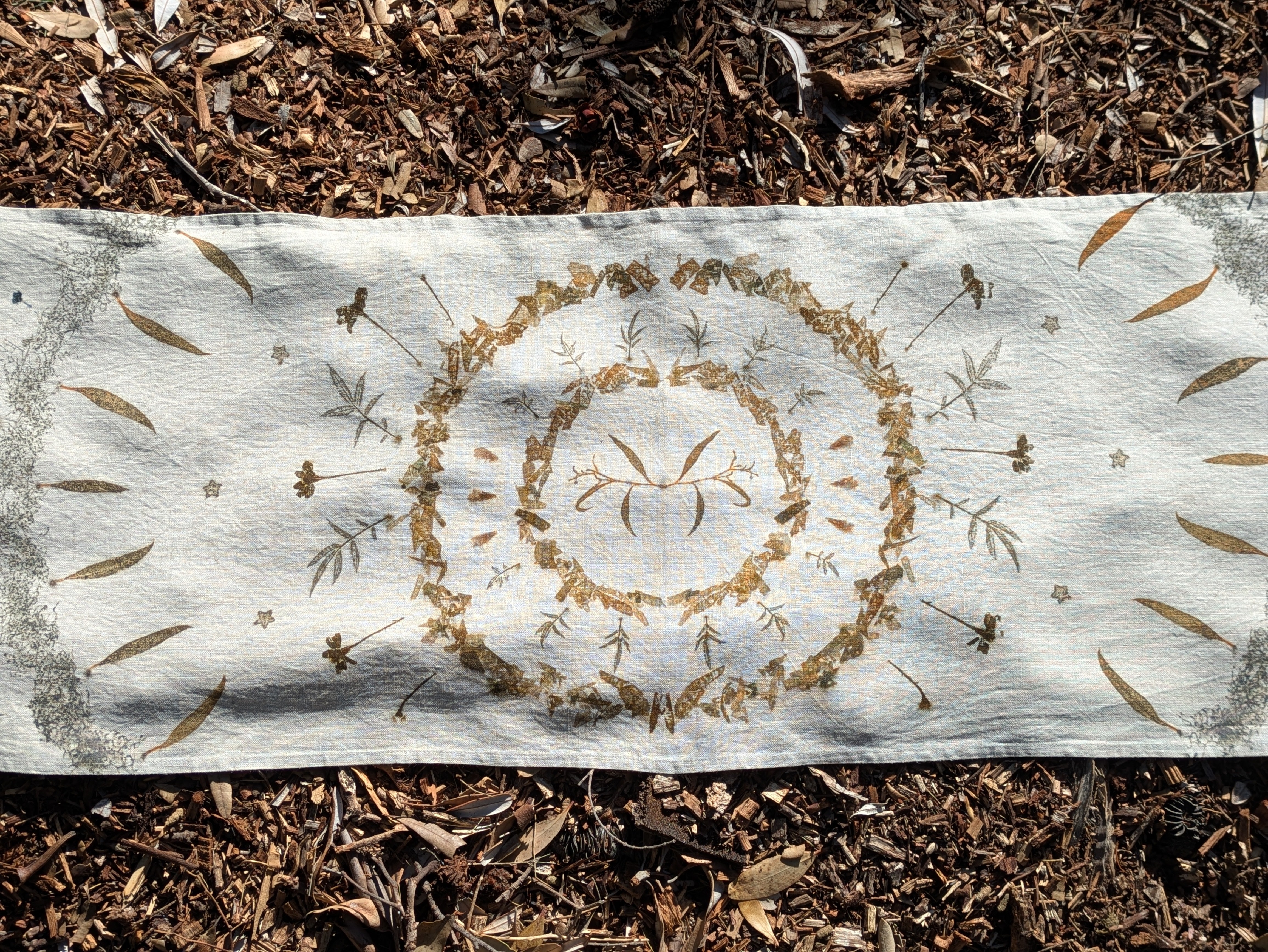 Botanically Printed ~ Linen Table Runner ~ Altar Cloth ~ Sacred Circle
