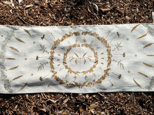Botanically Printed ~ Linen Table Runner ~ Altar Cloth ~ Sacred Circle