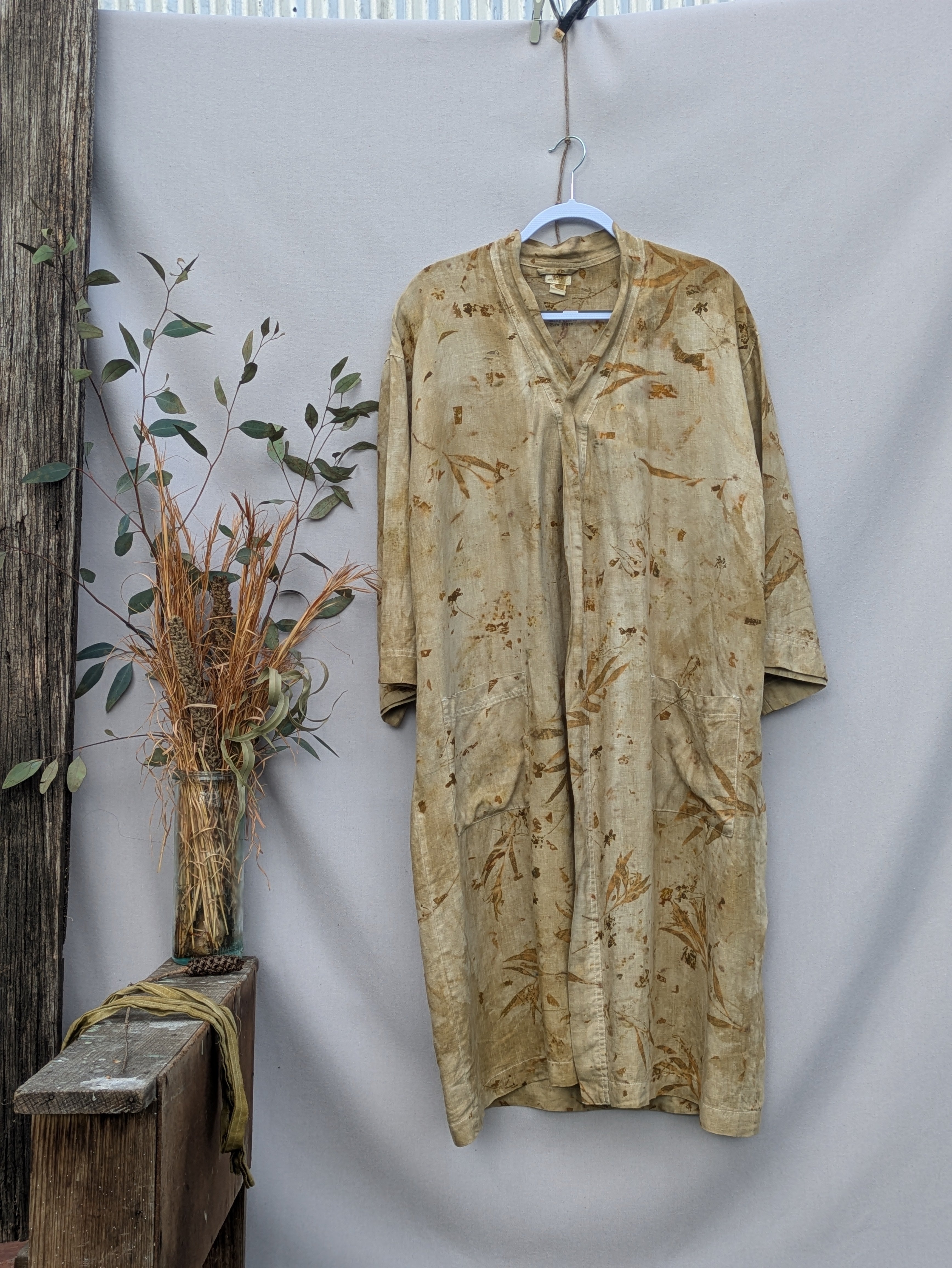 100% Plant Dyed (Marigold) Stonewash Linen Robe ~ Freesize