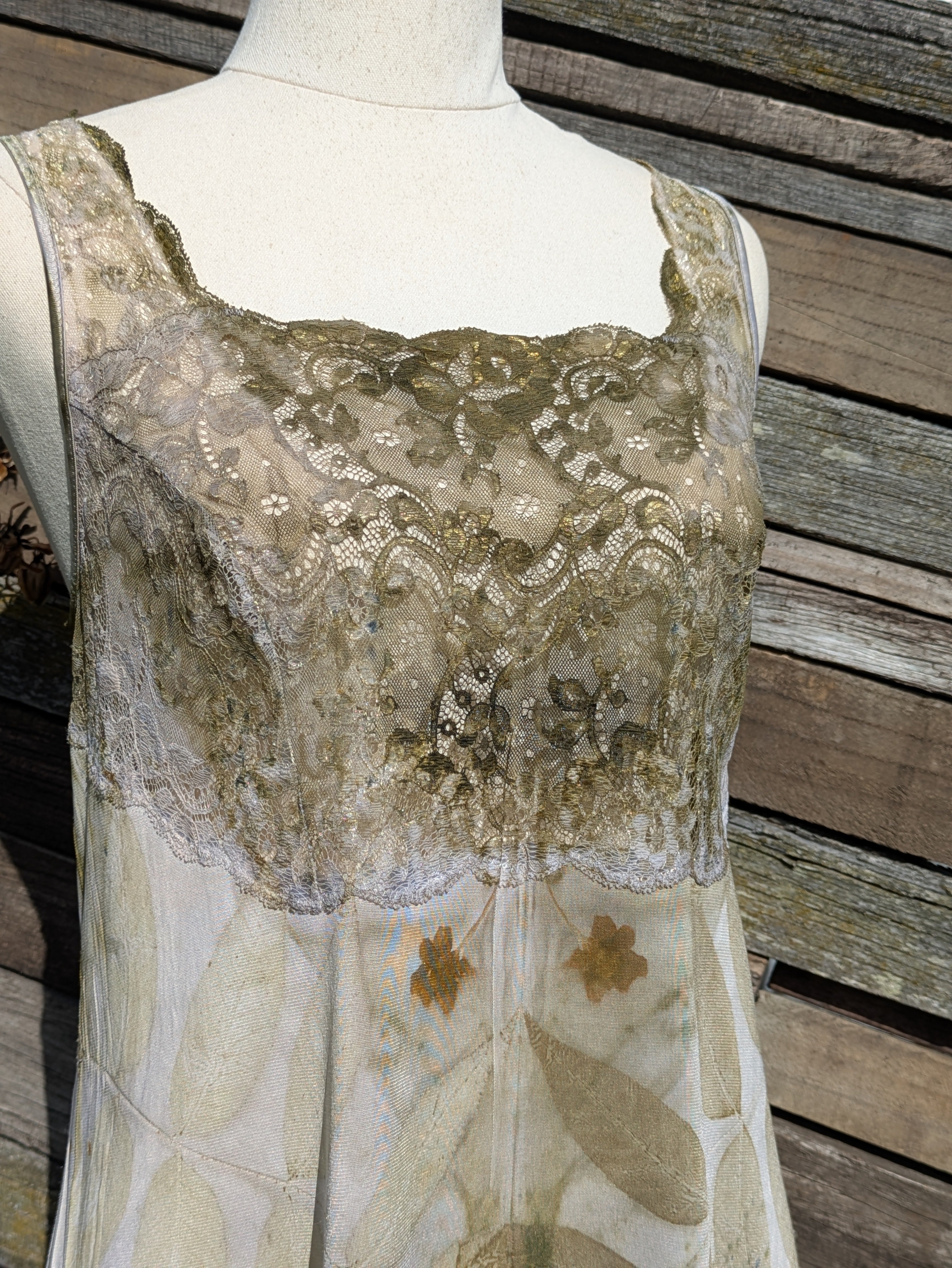 Vintage Lace Petticoat Dress ~ Moss Walnut ~ L