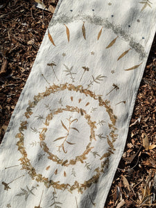 Botanically Printed ~ Linen Table Runner ~ Altar Cloth ~ Sacred Circle