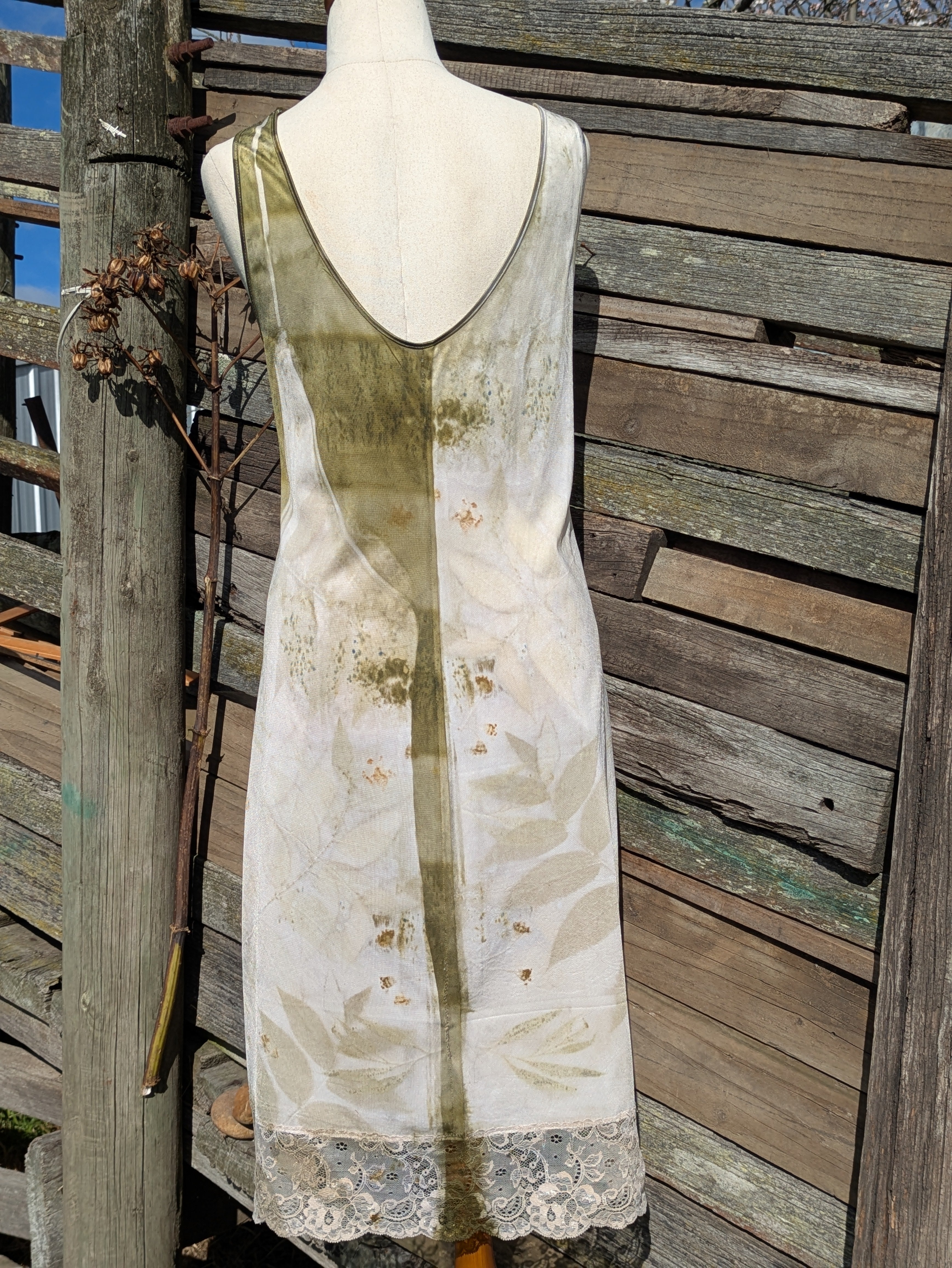 Vintage Lace Petticoat Dress ~ Moss Walnut ~ L
