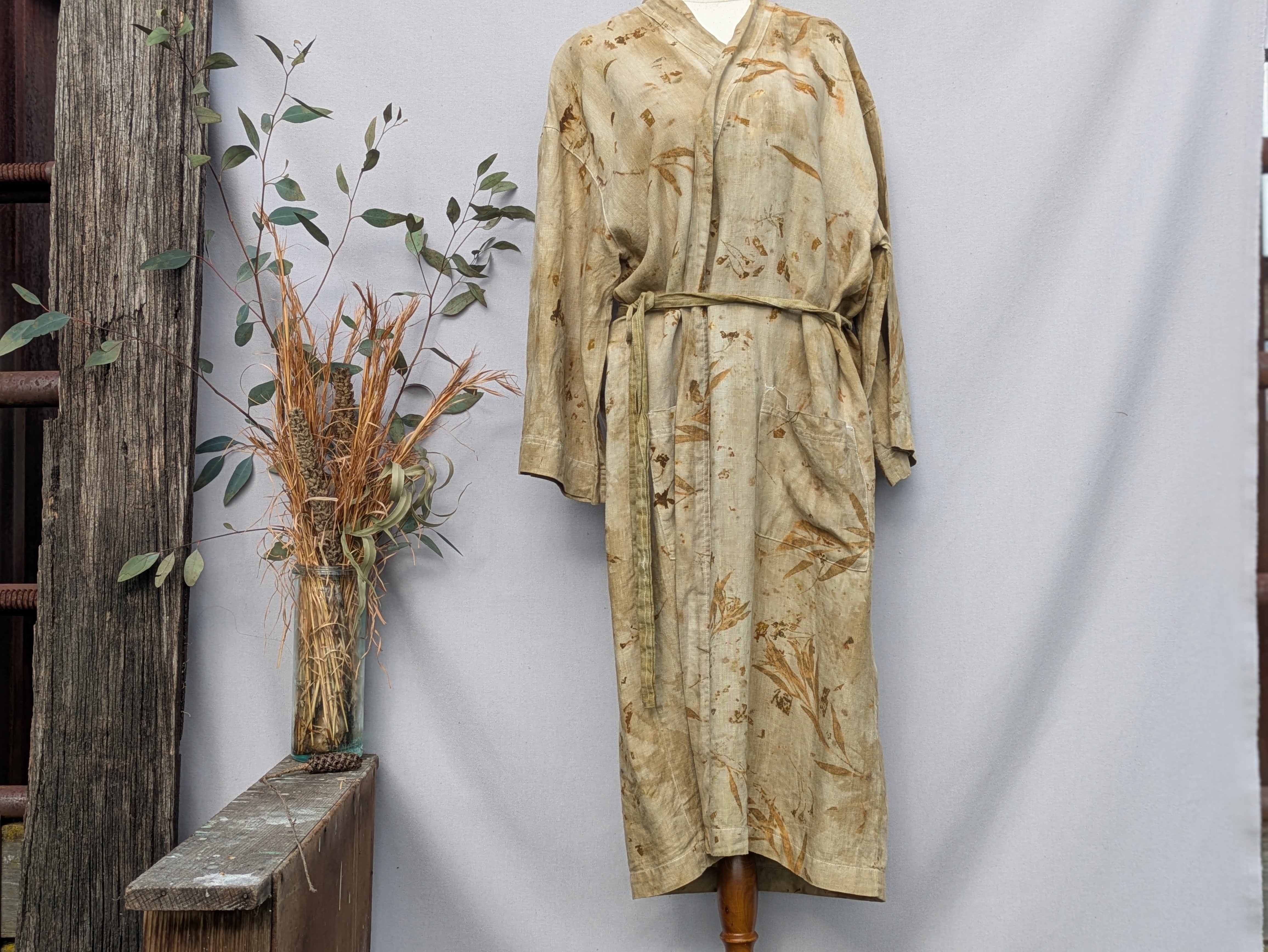 100% Plant Dyed (Marigold) Stonewash Linen Robe ~ Freesize