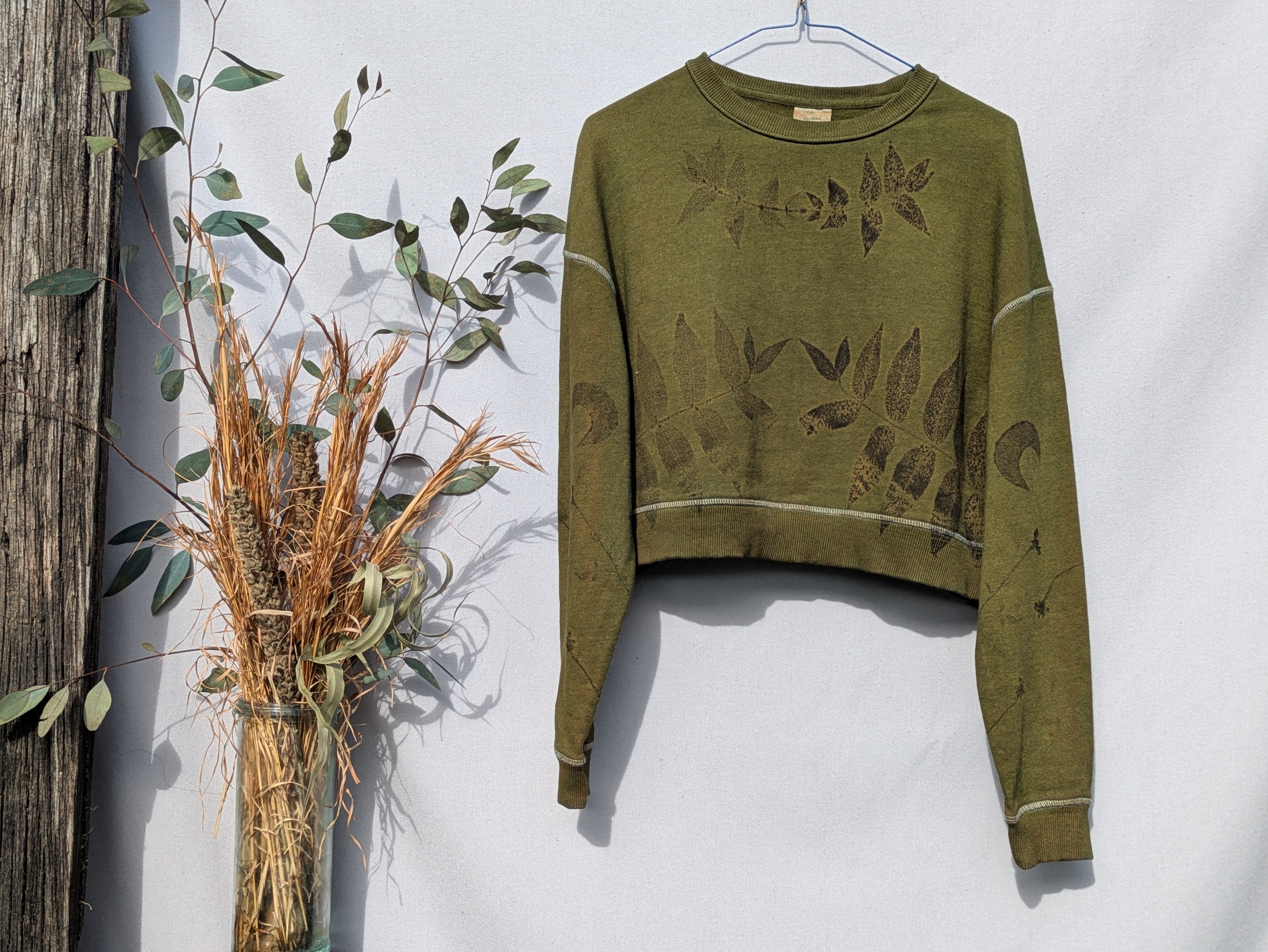 Botanical Cropped Crew ~ XS ~ Moss Olive  ~ 100% Terry Cotton