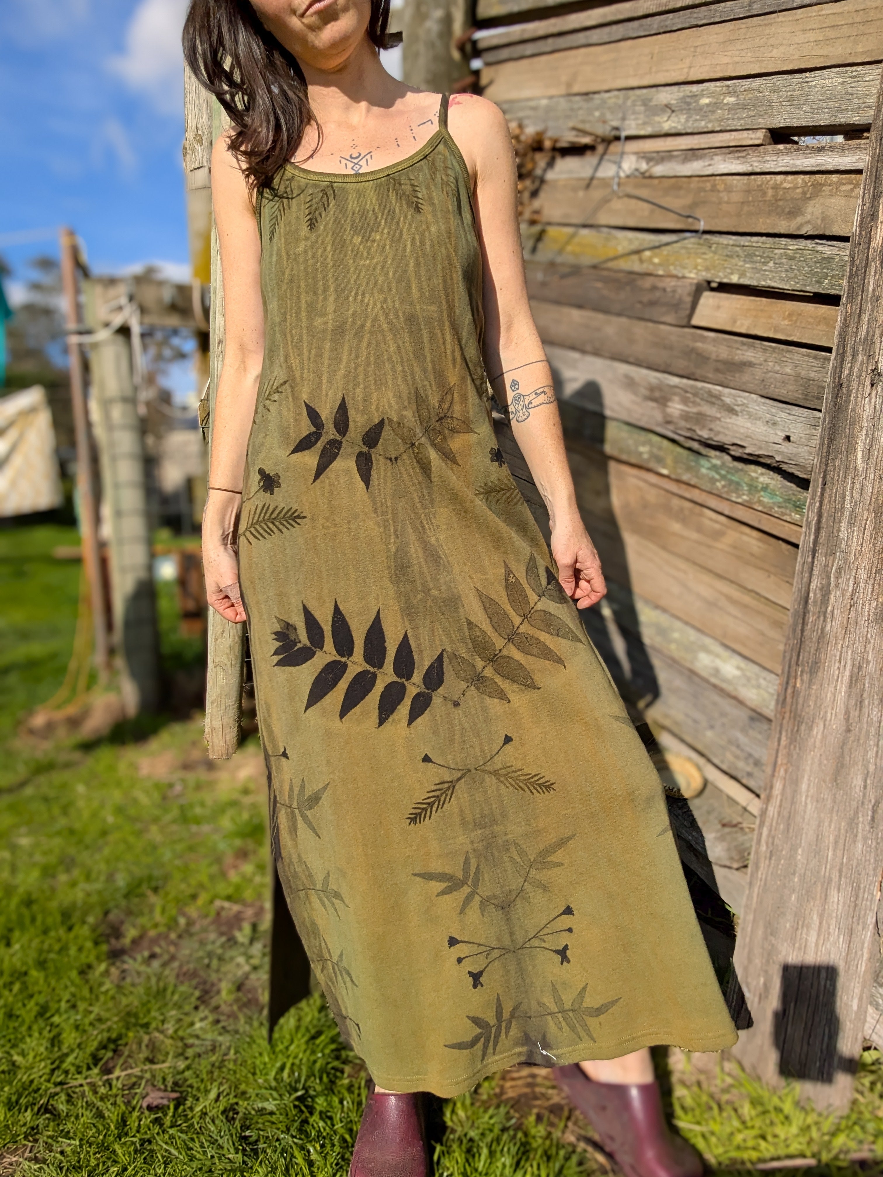 Cotton Rib Knit Spaghetti Strap Dress ~ S/M ~ Forest Green