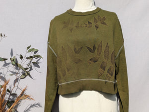 Botanical Cropped Crew ~ XS ~ Moss Olive  ~ 100% Terry Cotton
